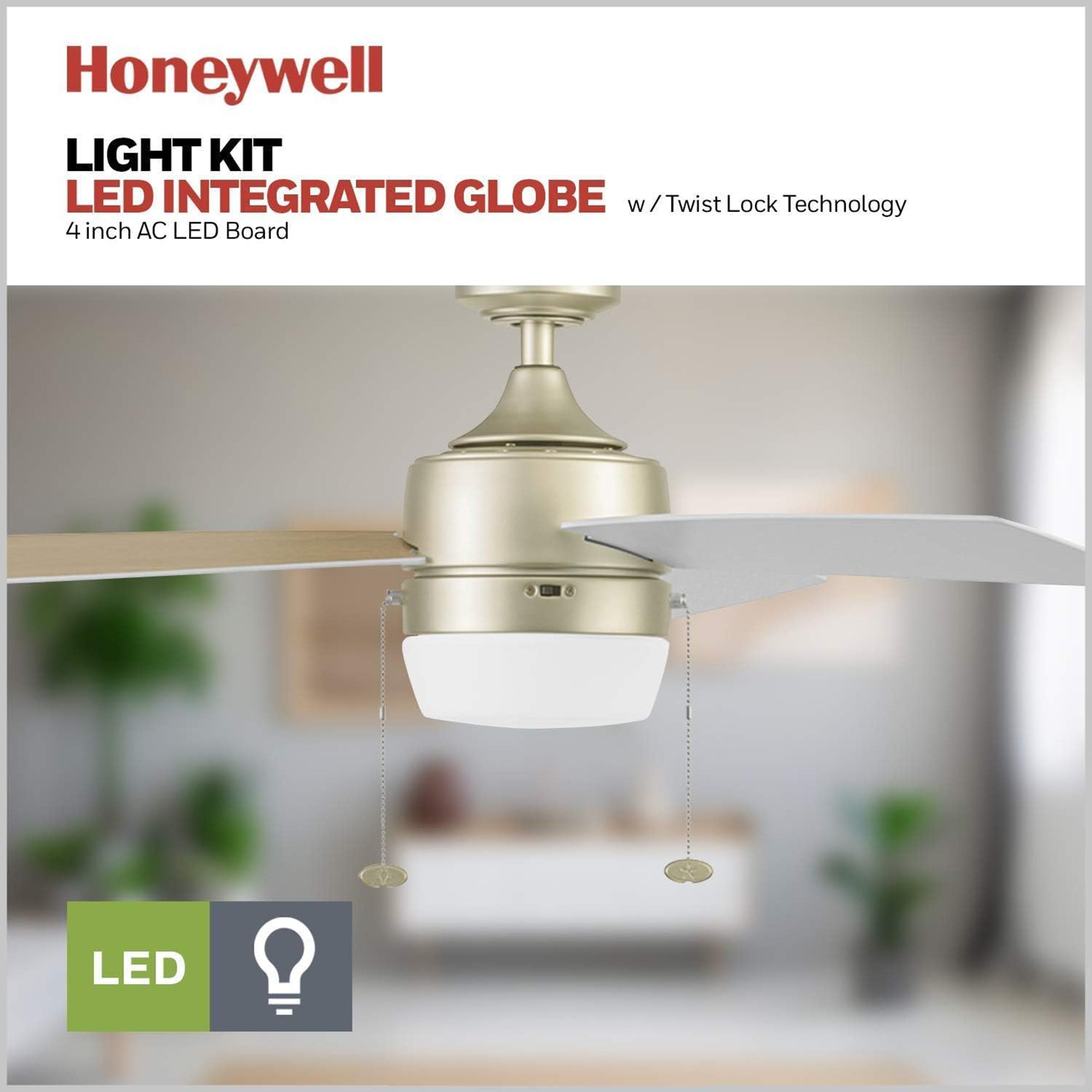 Honeywell Barcadero 44 Inch Indoor LED Ceiling Fan with Pull Chain, Soft Gold - VMInnovations