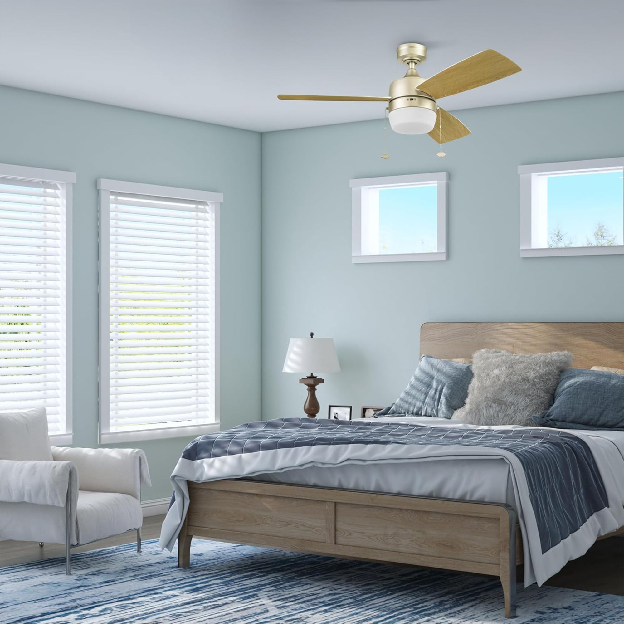 Honeywell Barcadero 44 Inch Indoor LED Ceiling Fan with Pull Chain, Soft Gold - VMInnovations