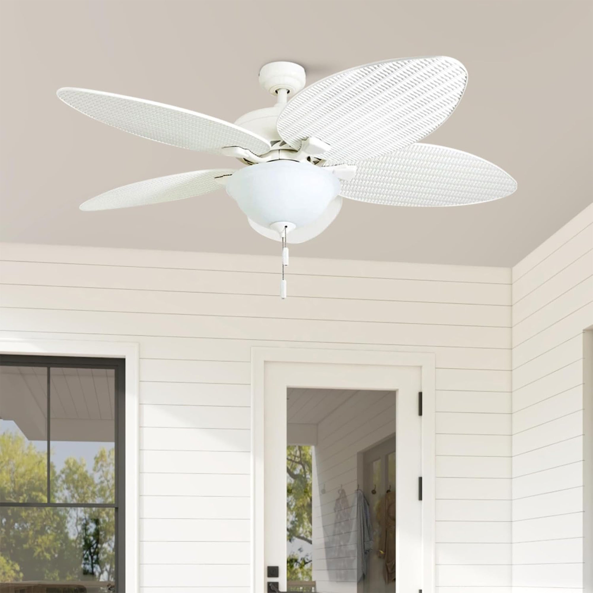 Honeywell Palm Island 52" Tropical Ceiling Fan with Pull Chain, LED Light, White - VMInnovations