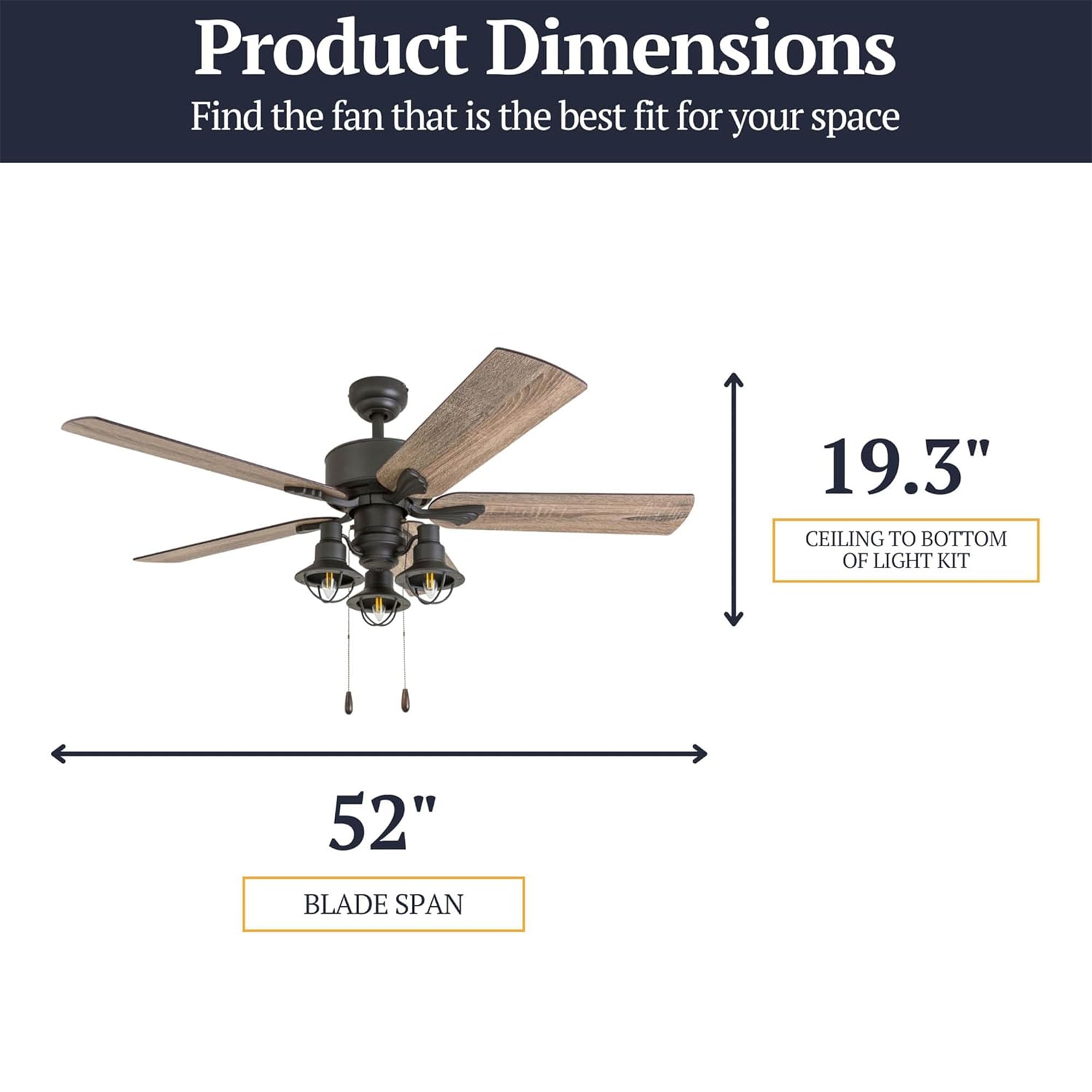 Prominence Home Sivan Farmhouse LED Ceiling Fan, Light & Pull Chain, 52", Bronze - VMInnovations
