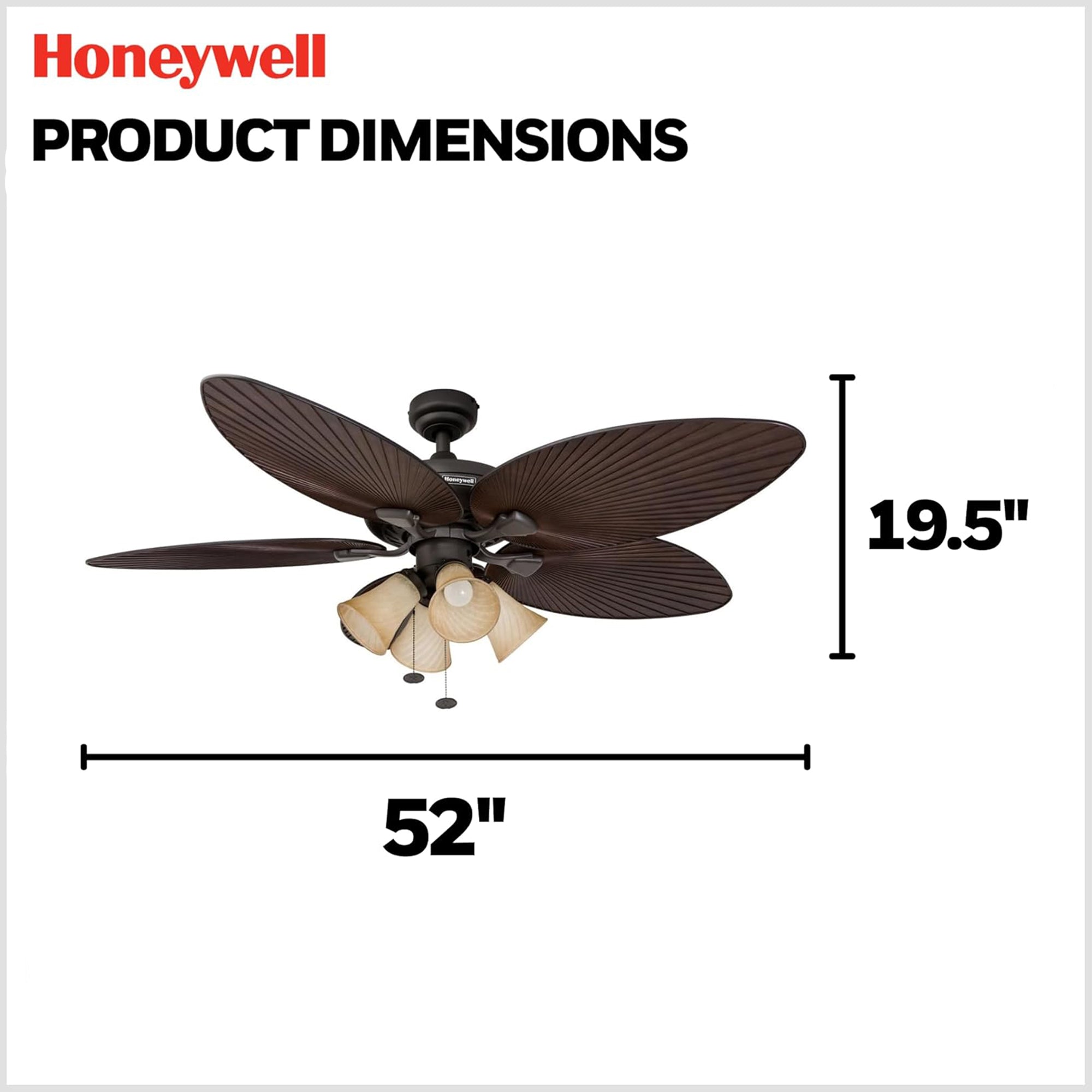 Honeywell Palm Island 52 Inch Tropical Ceiling Fan, LED Light (Open Box)