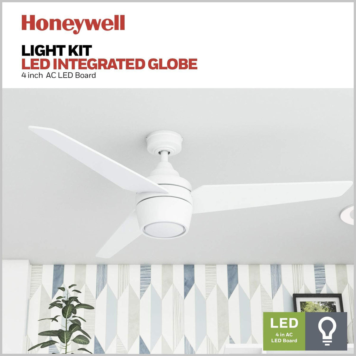Honeywell Eamon 52" Ceiling Fan with LED Light and Remote Control, (Open Box)