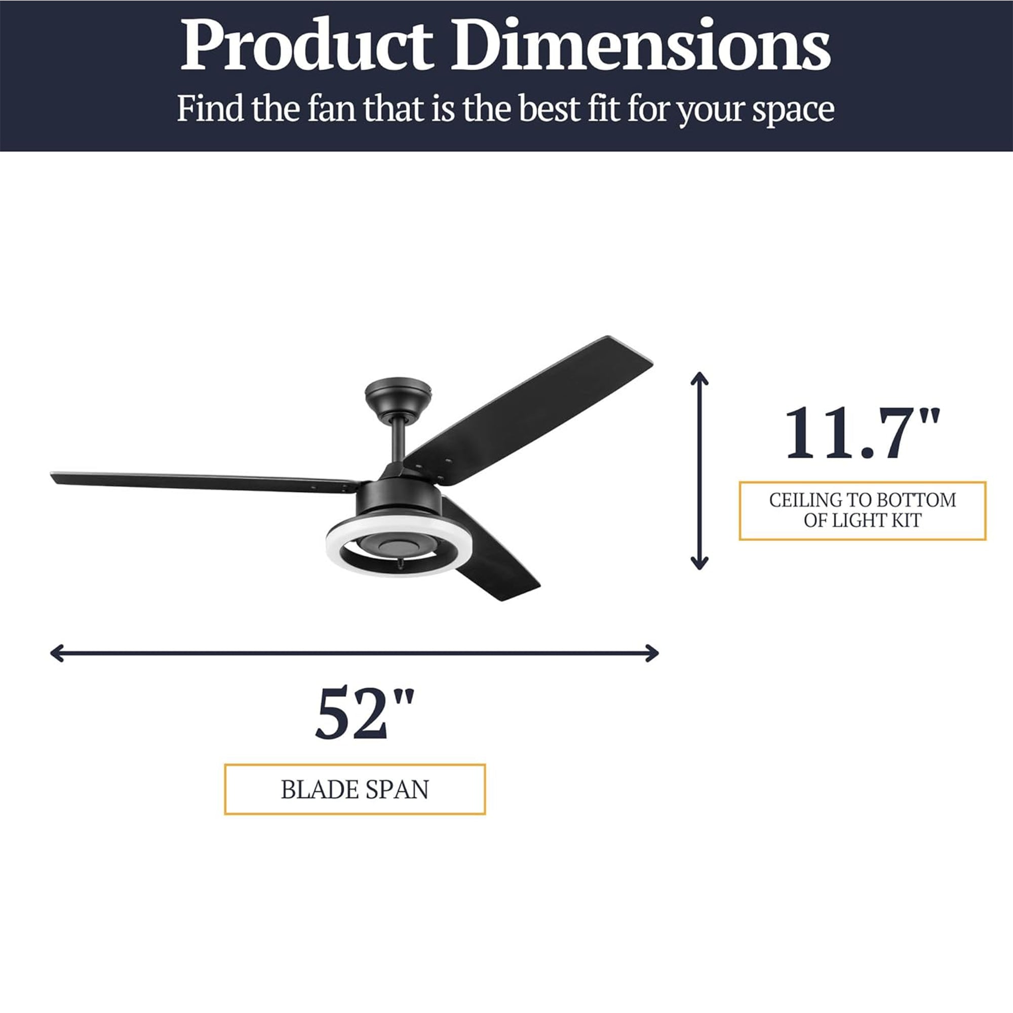 Prominence Home Orbis 52 Inch Indoor LED Ceiling Fan with Light, Matte Black - VMInnovations