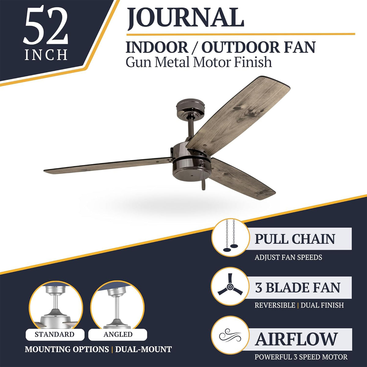 Prominence Home Journal 52 Inch Outdoor Ceiling Fan with Pull Chain (Open Box) - VMInnovations