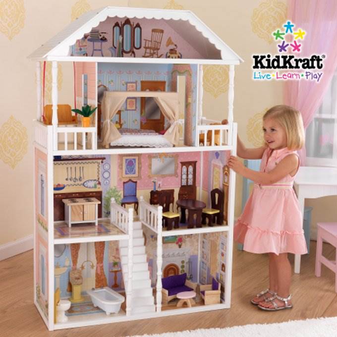 KidKraft Savannah Dollhouse Girls Play Wood Play Doll House w/ Doll Family