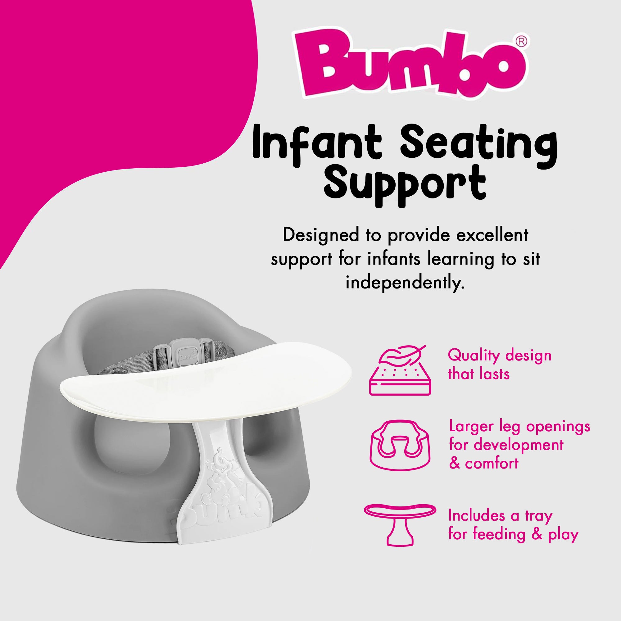 Bumbo Infant Floor Seat PLUS+ Sit Up Chair, Adjustable Safety Harness, Monsoon - VMInnovations