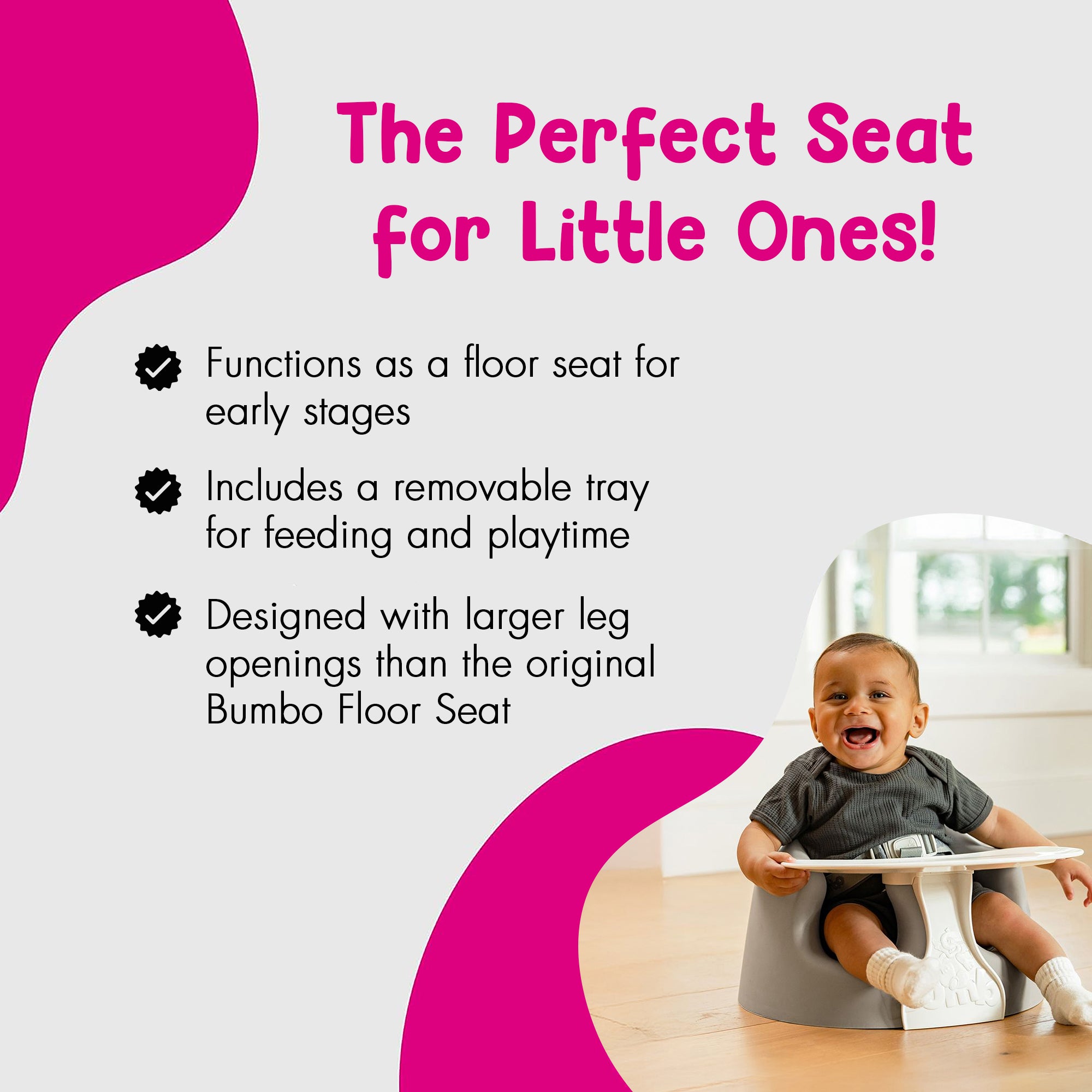 Bumbo Infant Floor Seat PLUS+ Sit Up Chair, Adjustable Harness, Monsoon, 2 Pack
