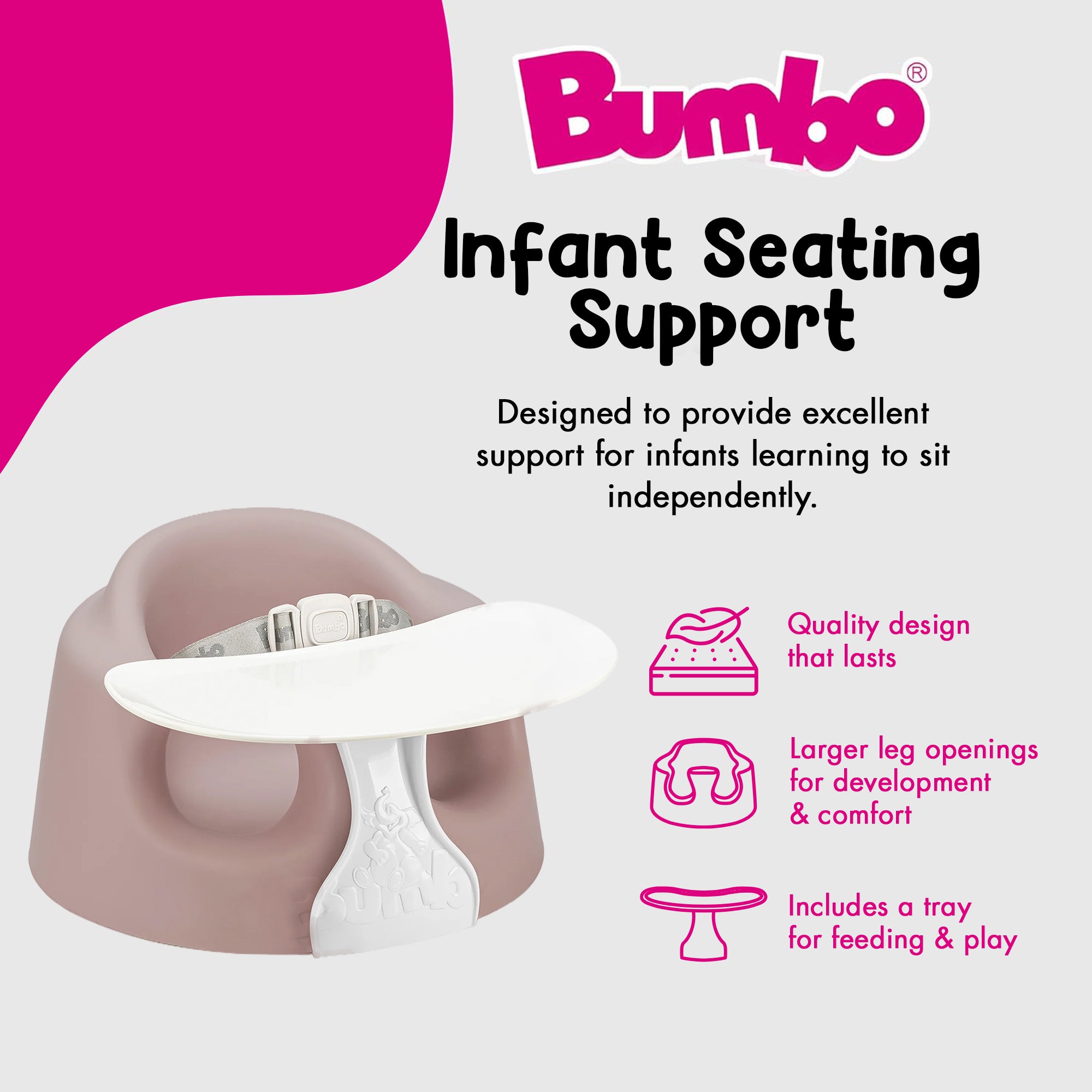 Bumbo Infant Floor Seat PLUS+ Sit Up Chair, Adjustable Harness, Sonoran Rose