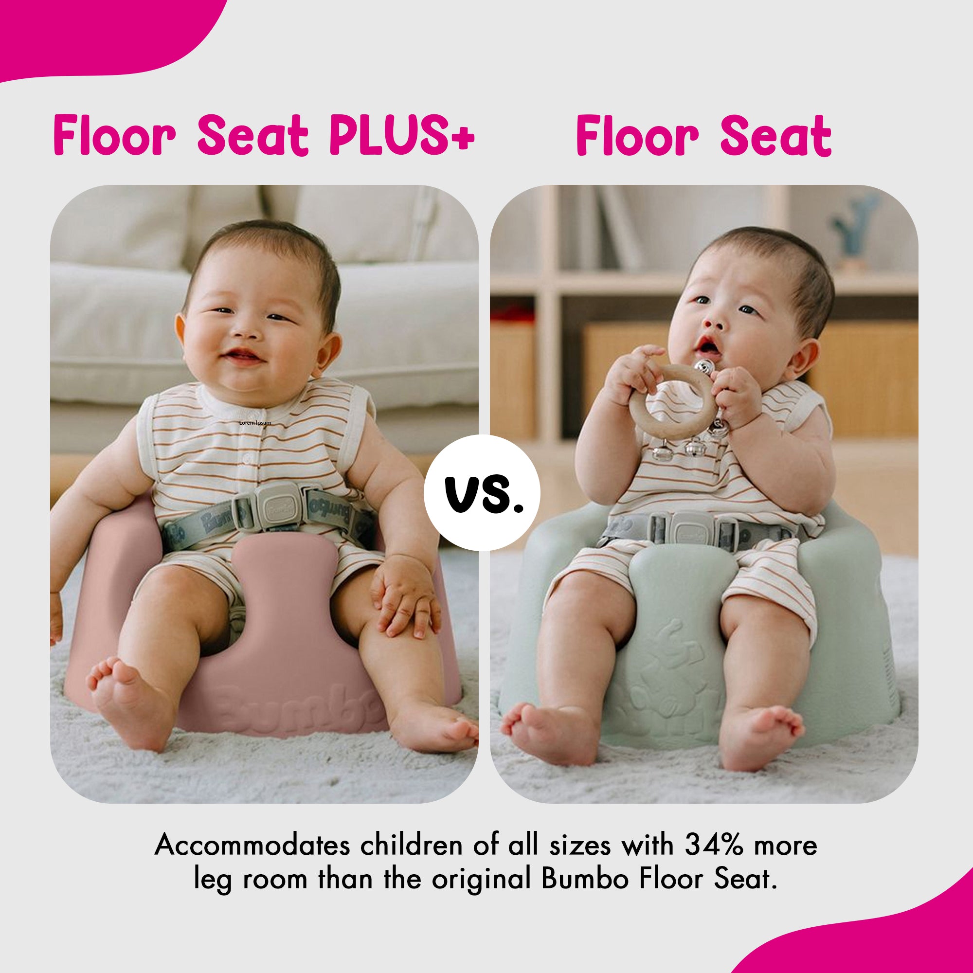 Bumbo Infant Floor Seat PLUS+ Sit Up Chair, Adjustable Harness, Sonoran Rose
