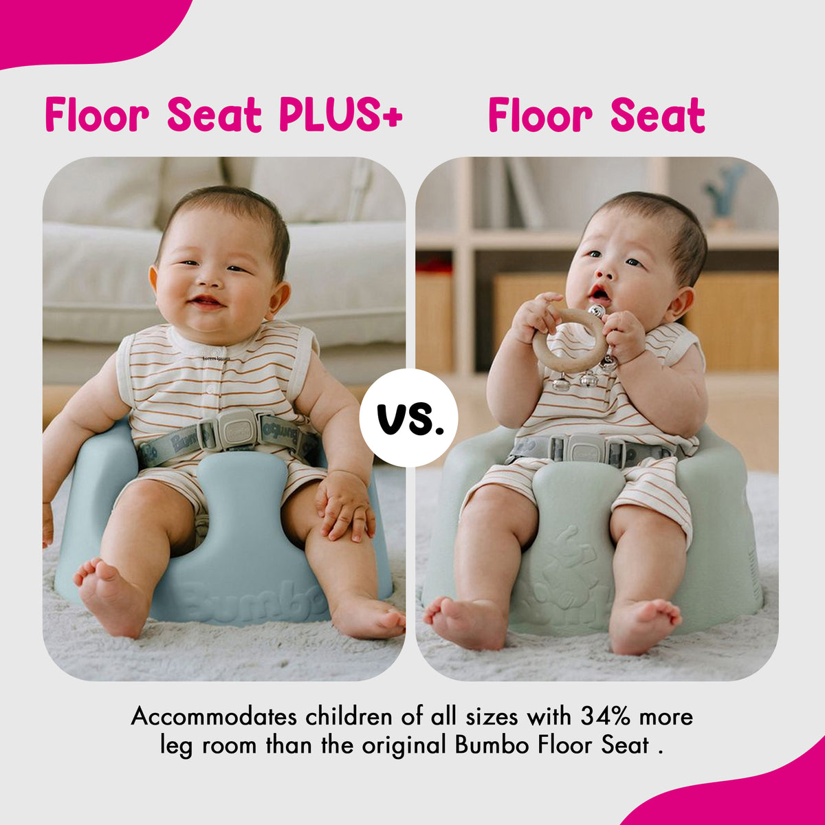 Bumbo Infant Floor Seat PLUS+ Sit Up Chair, Adjustable Harness, Mirage, 2 Pack