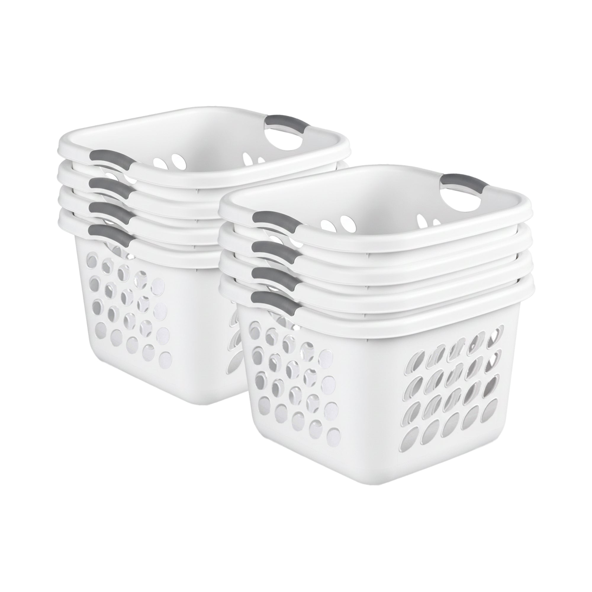 Sterilite Square Laundry Basket, 1.5 BushelHamper with Handles, White, 8 Pack - VMInnovations