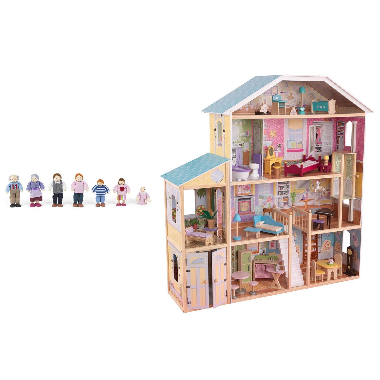 KidKraft Majestic Mansion Play Wooden Dollhouse with Furniture + Doll Family