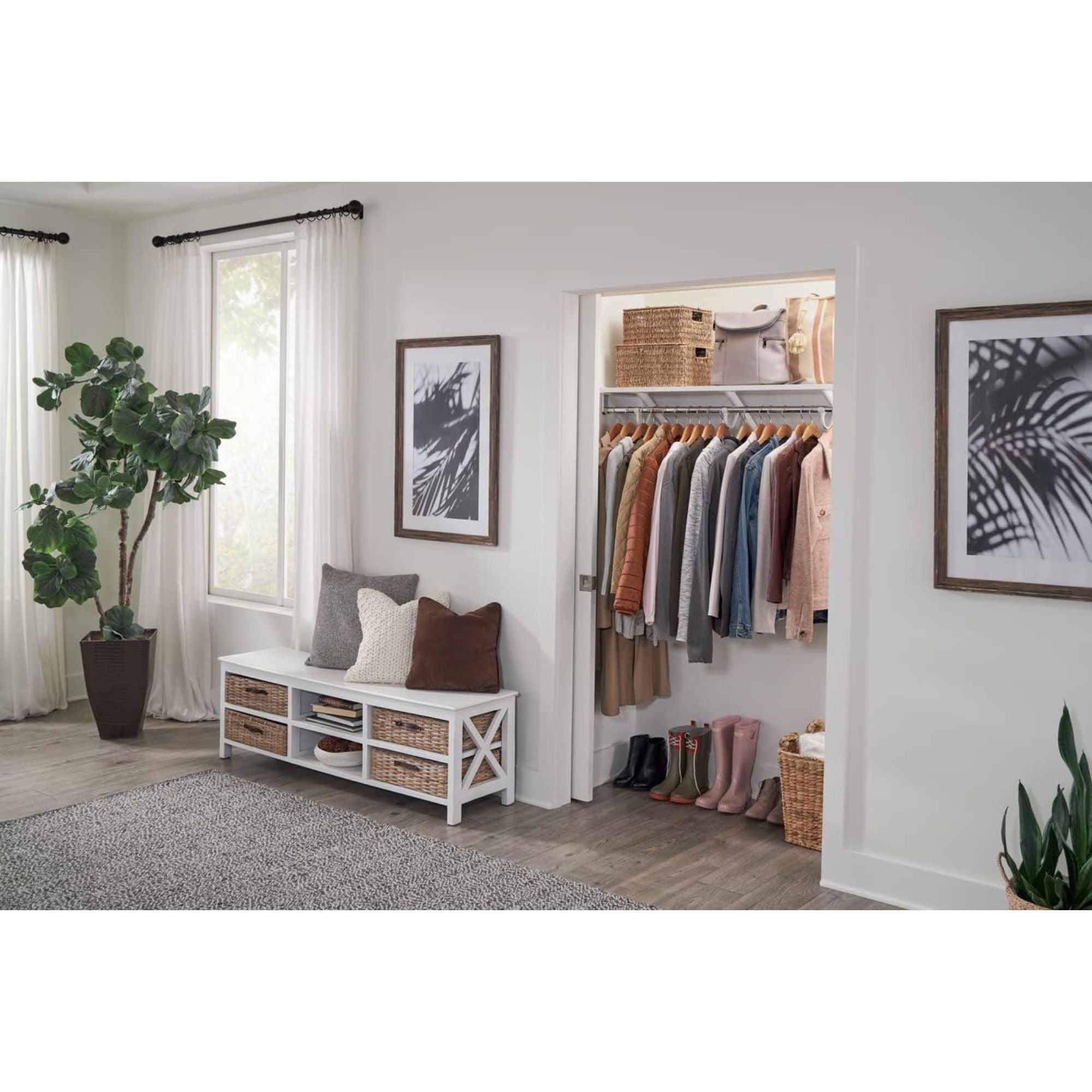 Rubbermaid 48" Premium Wood Closet Shelf W/Hanging Rod, Wall Mounted, (Open Box) - VMInnovations