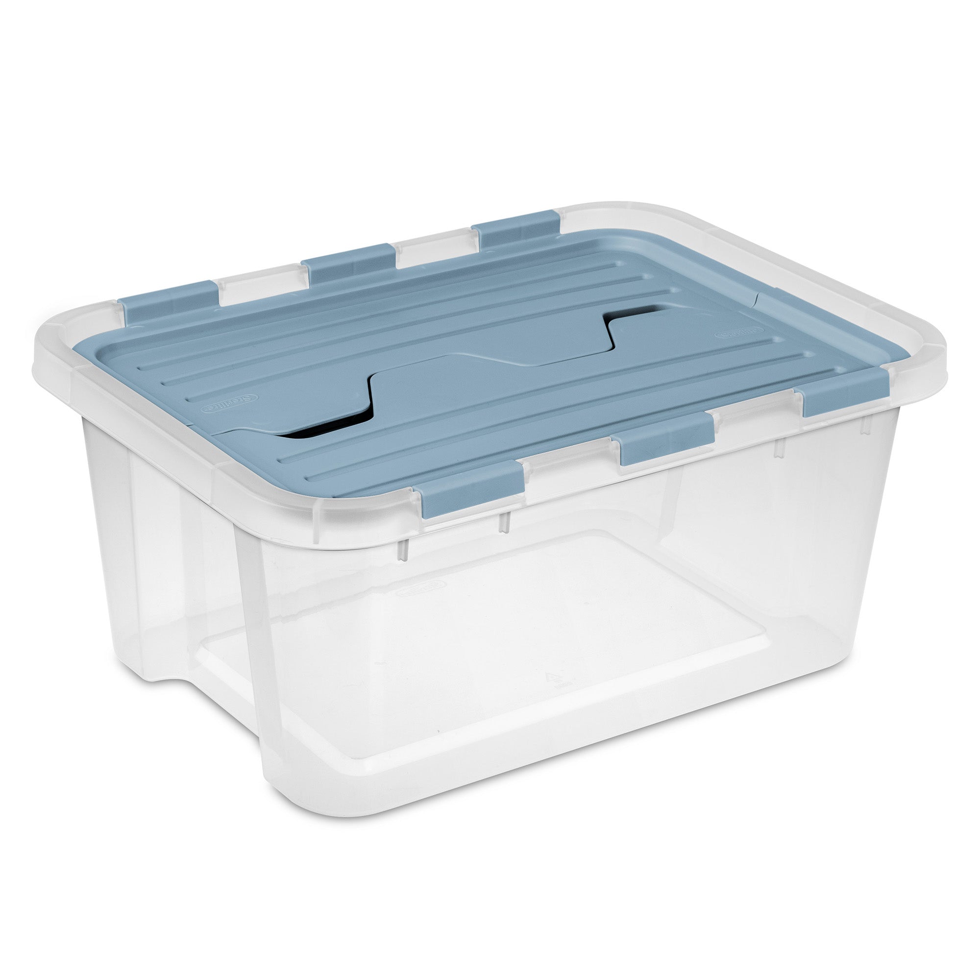 Sterilite 20 Qt Hinged Lid Storage Box, Plastic Container, Washed Blue, 12 Pack