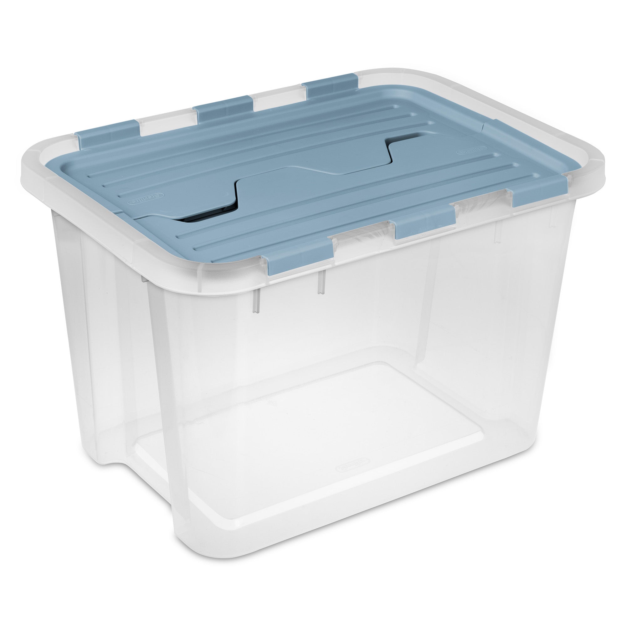 Sterilite 30 Qt Hinged Lid Storage Box, Plastic Container, Washed Blue, 24 Pack - VMInnovations