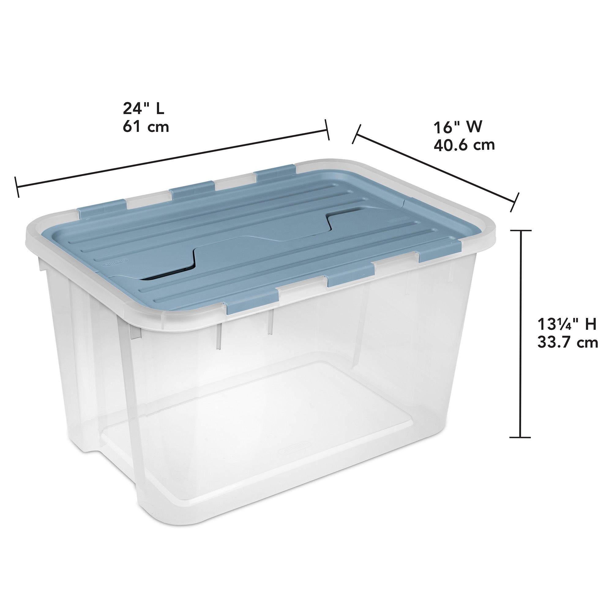 Sterilite 60 Qt Hinged Lid Storage Box, Plastic Container, Washed Blue, 6 Pack