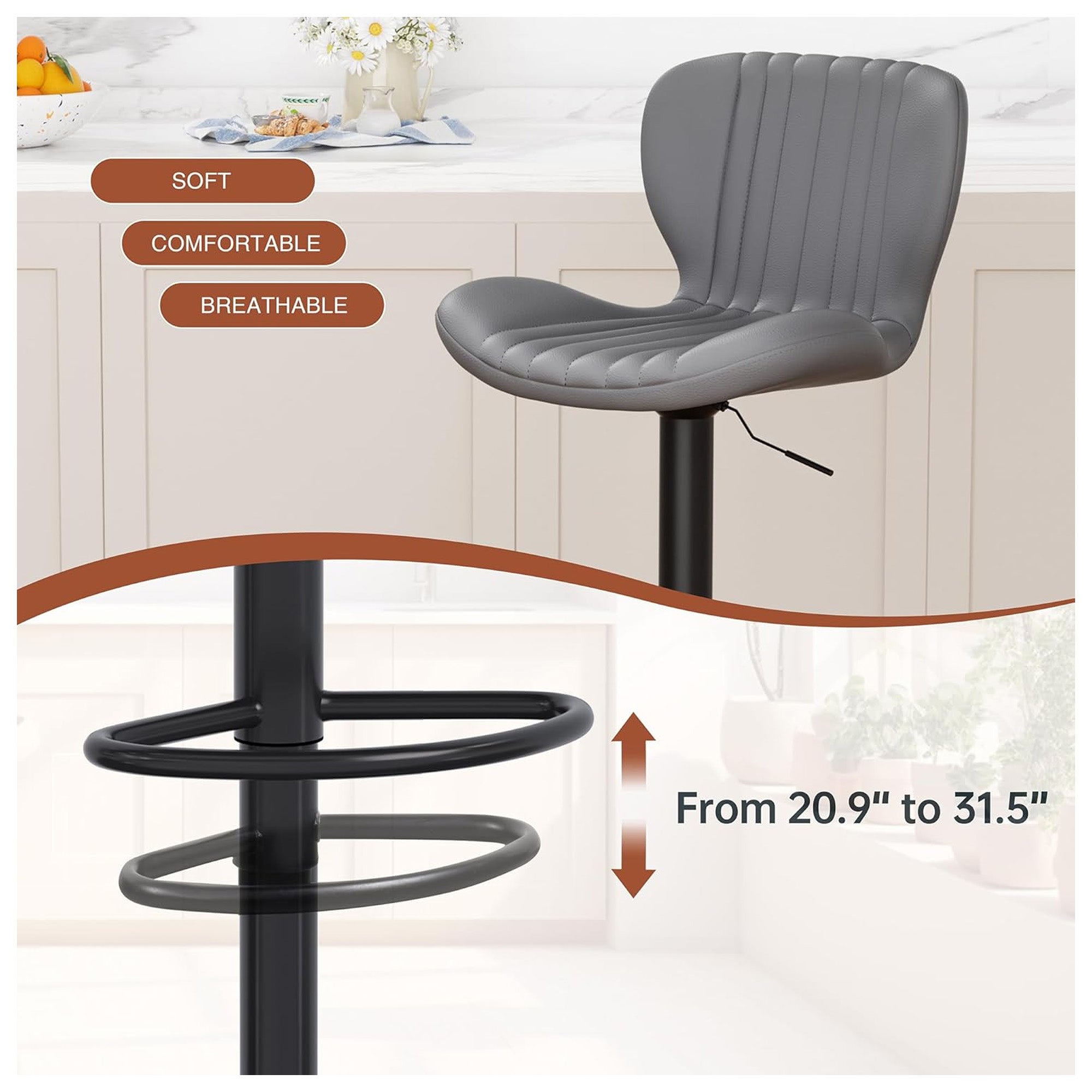 JAMFLY Bar Stools, Leather Adjustable Counter Height Chairs, 2pc, (Open Box) - VMInnovations
