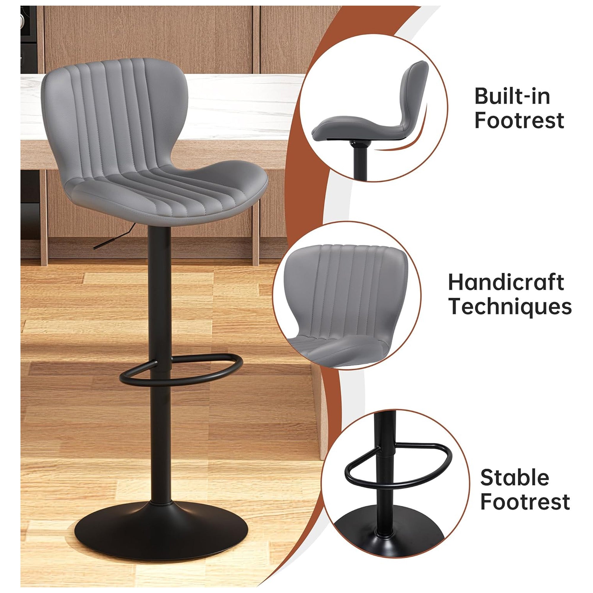 JAMFLY Bar Stools, Leather Adjustable Counter Height Chairs, 2pc, (Open Box) - VMInnovations