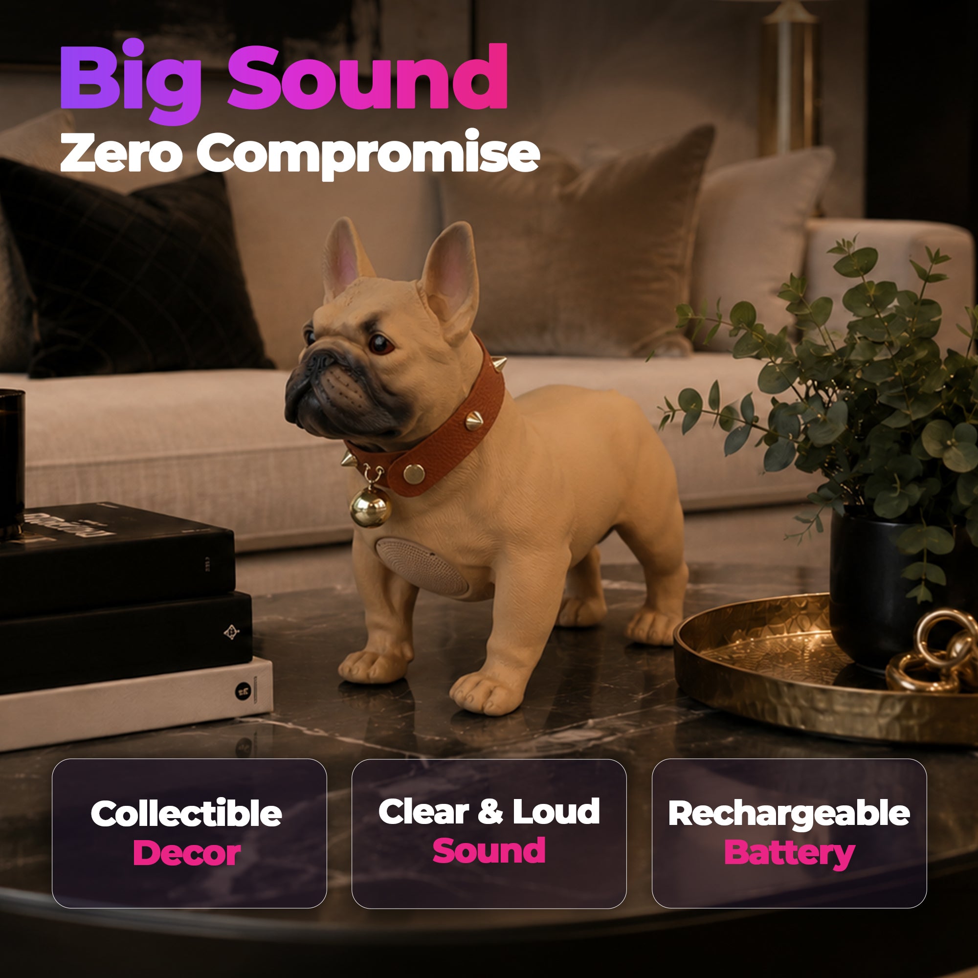 Max Power Bulldog Style Rechargeable Bluetooth Speaker with FM Radio, Brown - VMInnovations