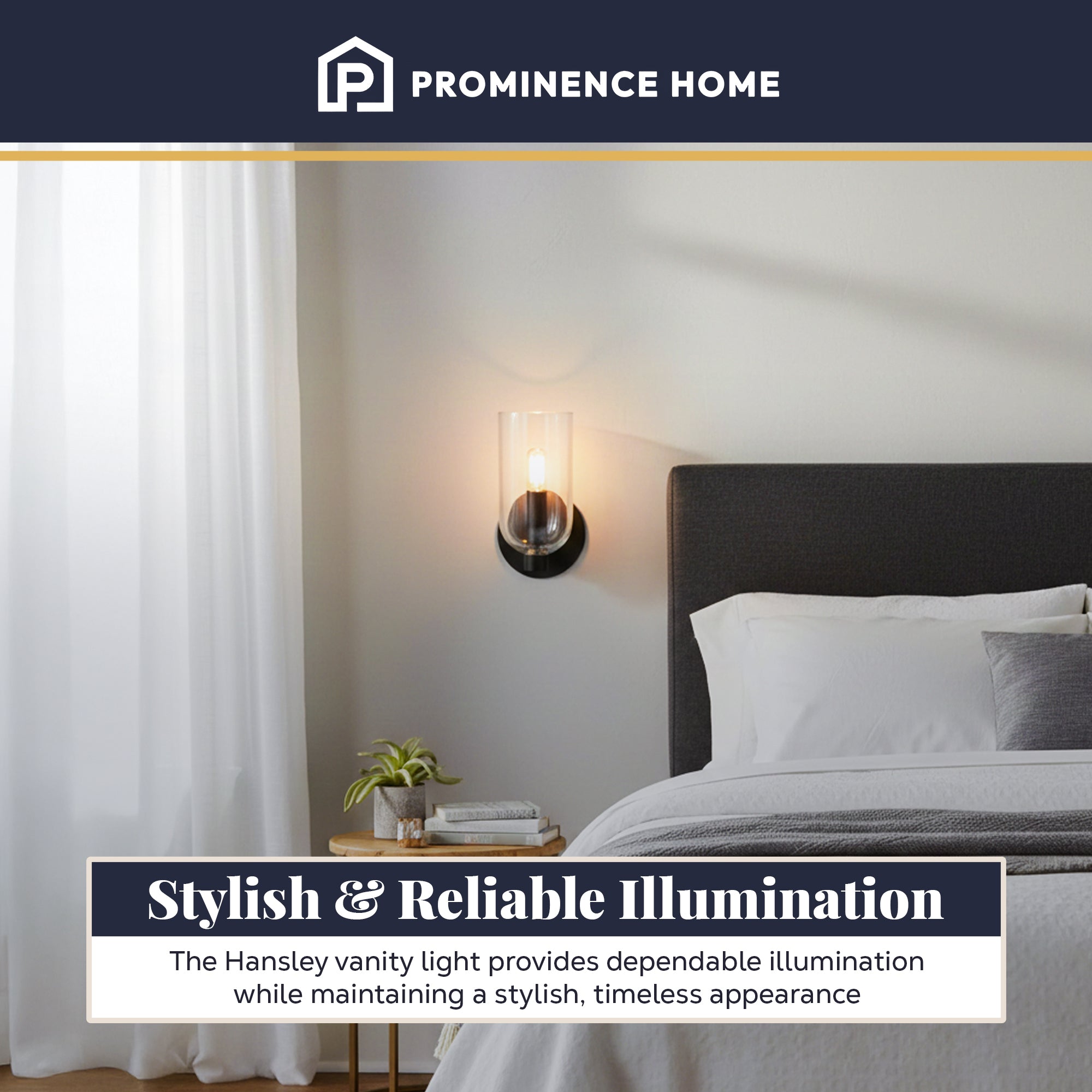 Prominence Home Hansley 1 Light Wall Sconce for Hallways or Bedrooms, Black - VMInnovations