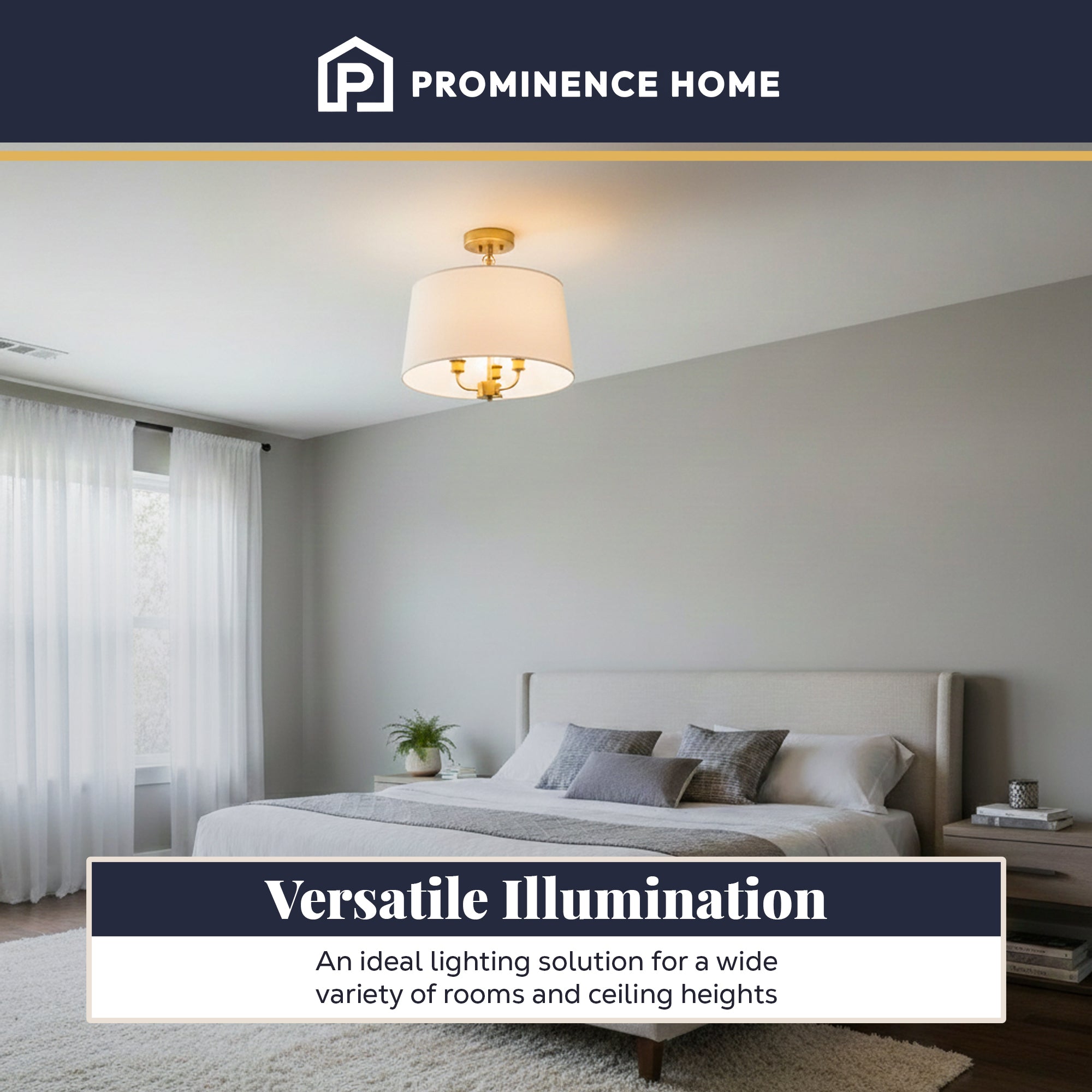 Prominence Home Billet 3 Light Semi Flush Convertible Pendant, Brushed Gold - VMInnovations