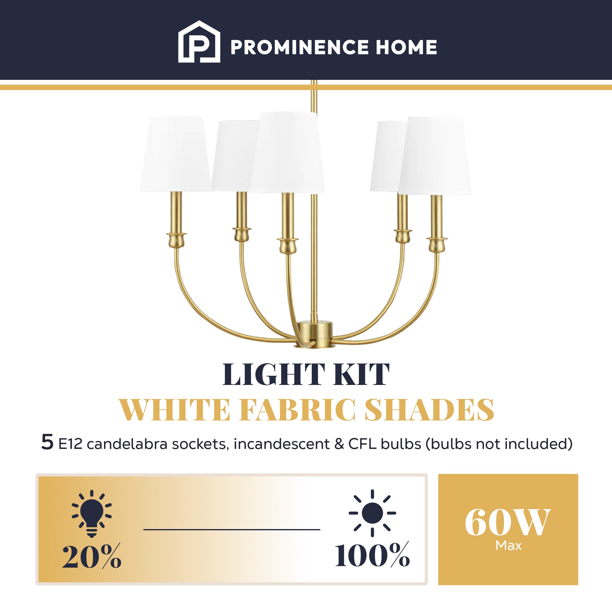 Prominence Home Bilet 5 Lt Linear Chandelier with Fabric Shades, Gold (Open Box)