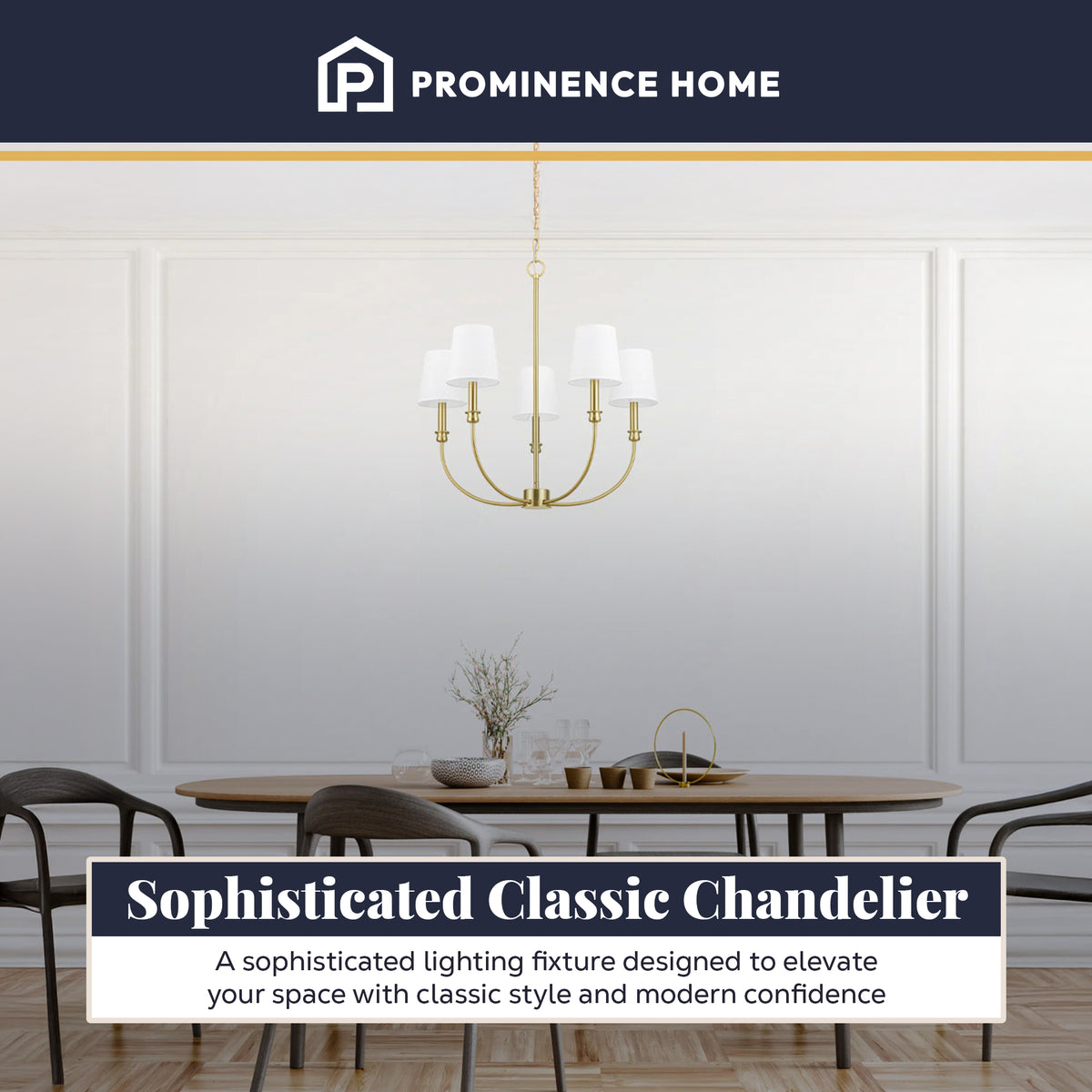 Prominence Home Bilet 5 Lt Linear Chandelier with Fabric Shades, Gold (Open Box)