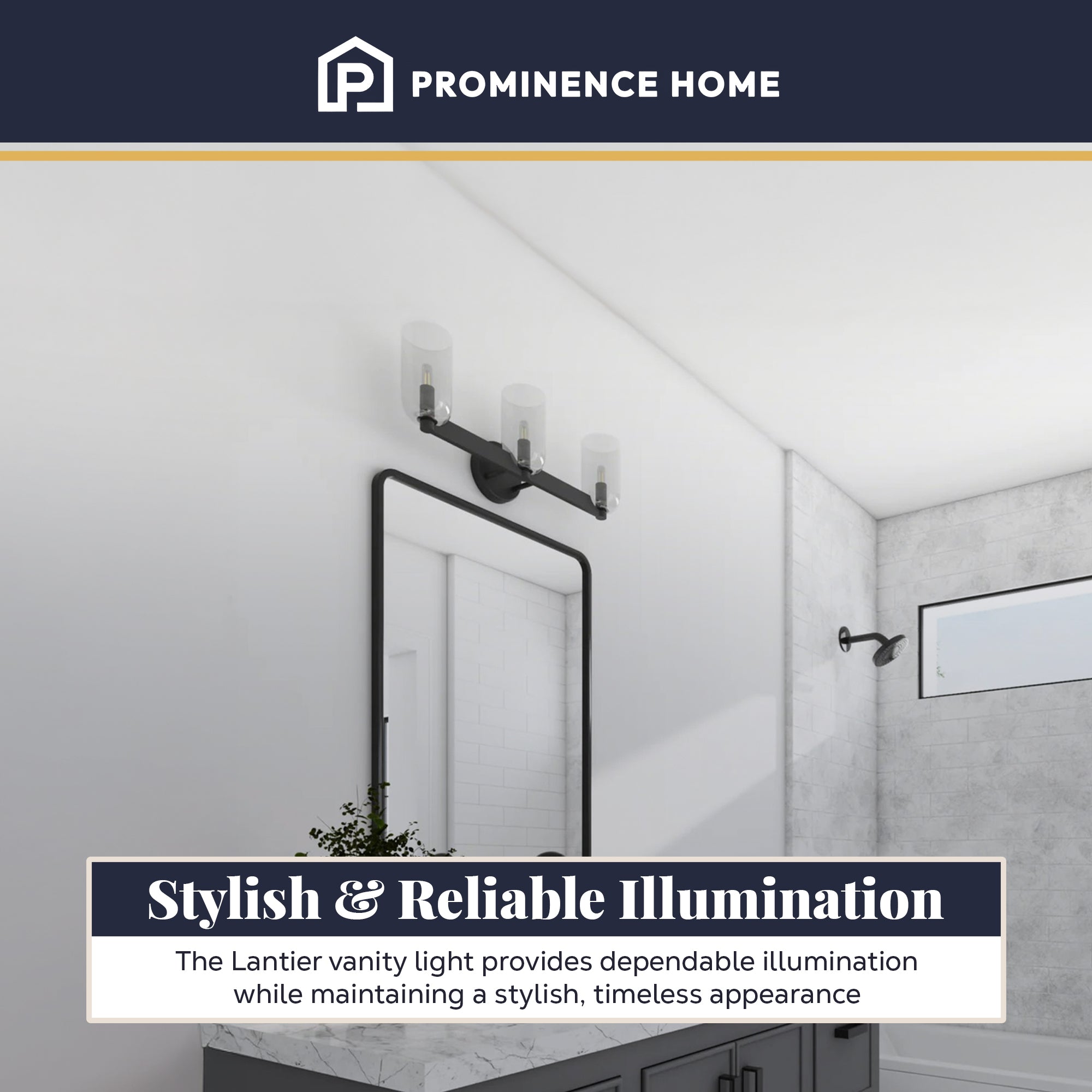 Prominence Home Hansley 3 Light Vanity Light, Damp Rated with Clear Glass, Black - VMInnovations