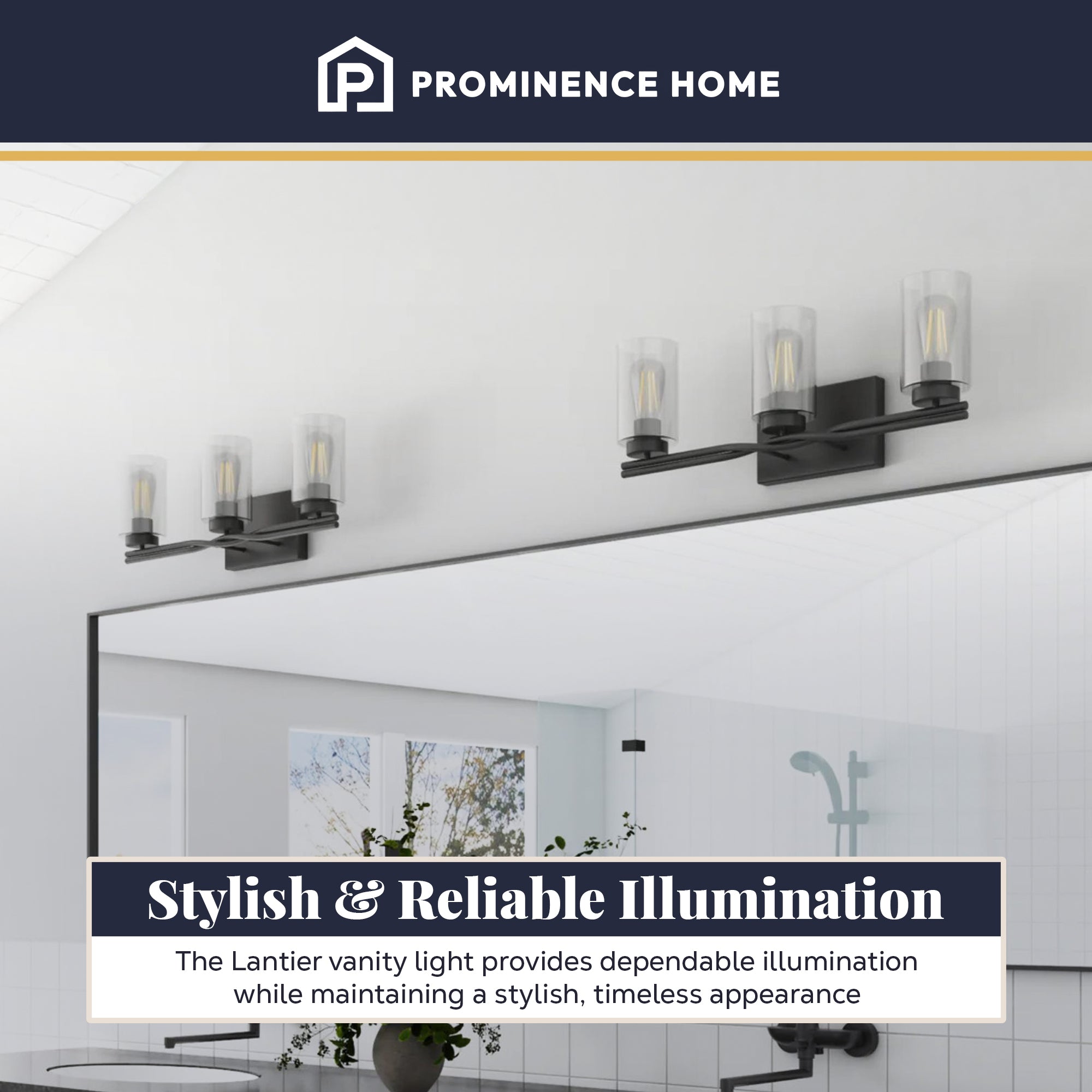 Prominence Home Lantier 3 Light Vanity Light, Damp Rated with Clear Glass, Black - VMInnovations