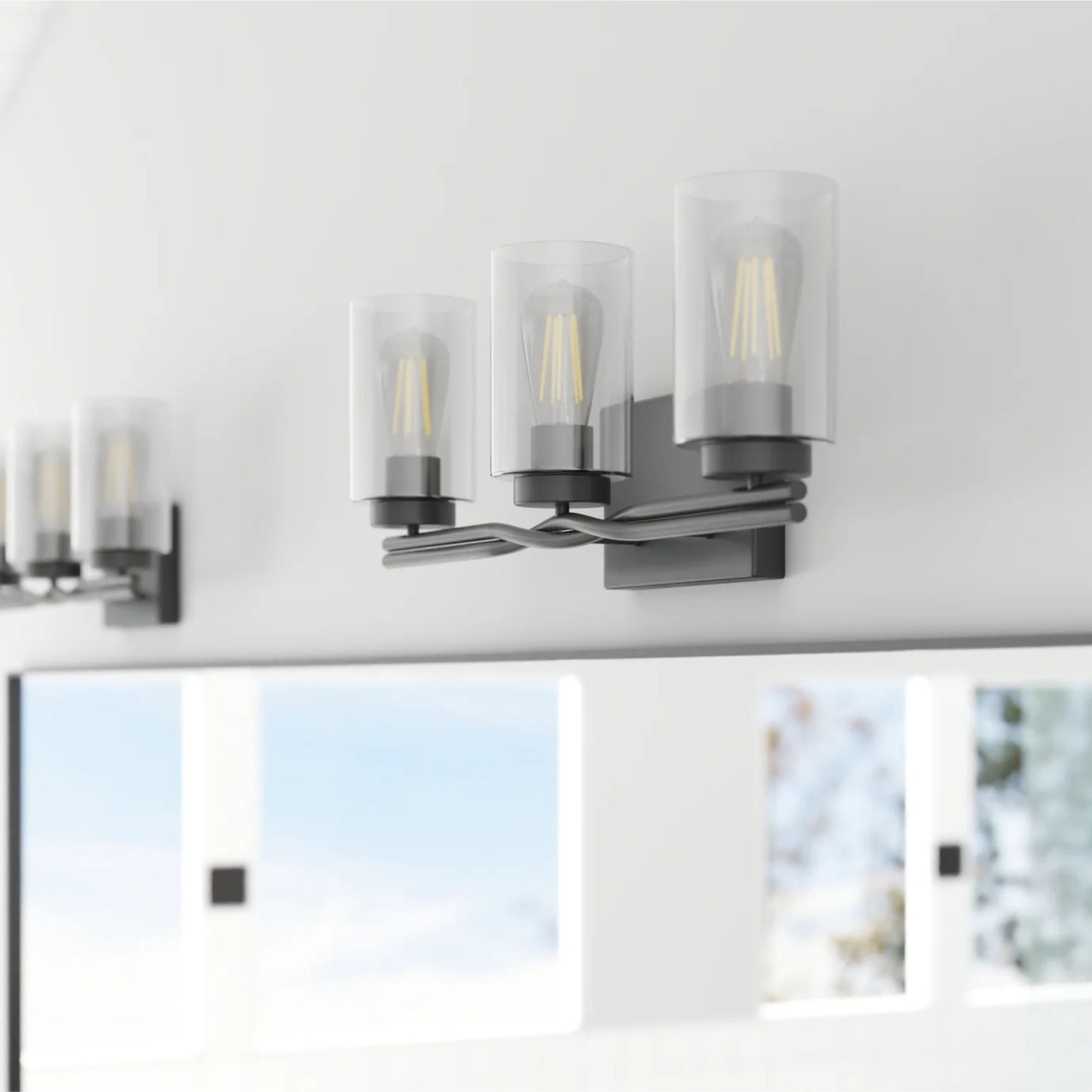 Prominence Home Lantier 3 Light Vanity Light, Damp Rated with Clear Glass, Black - VMInnovations