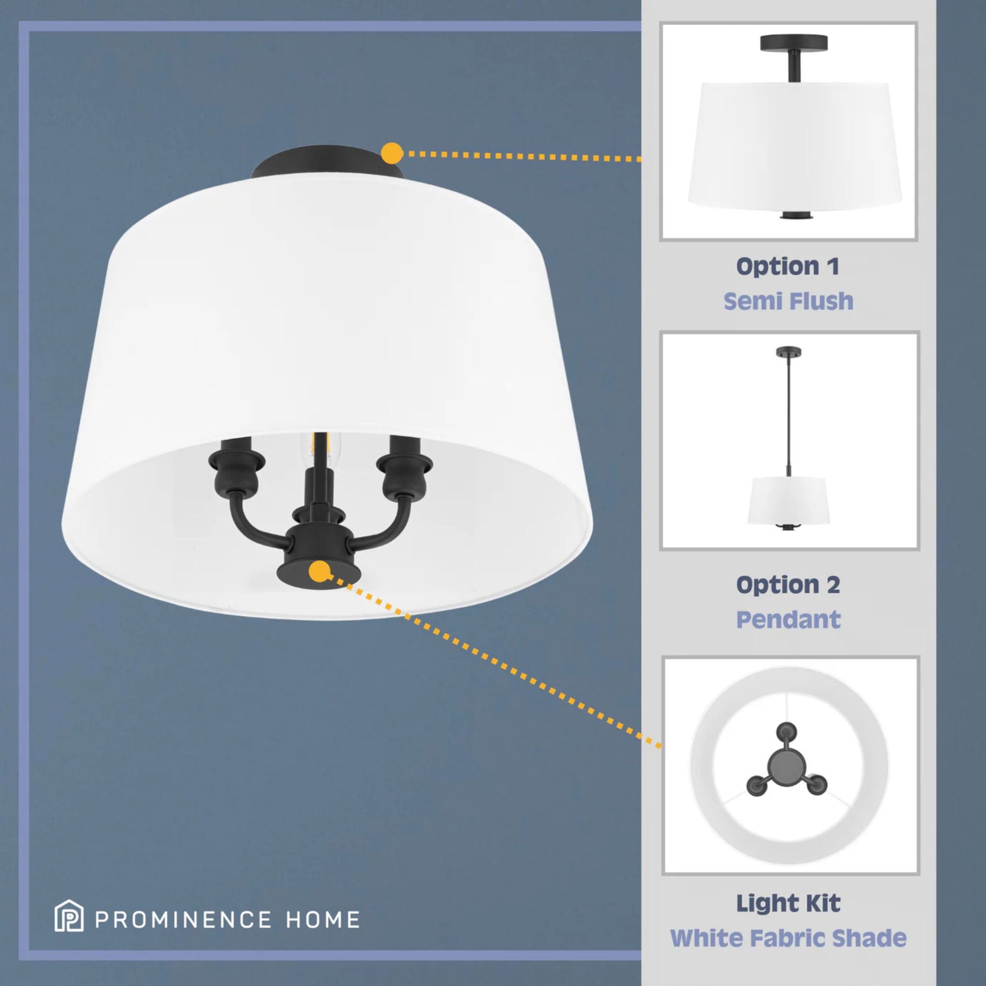 Prominence Home Billet 3 Light Semi Flush Convertible Pendant Light, Matte Black - VMInnovations