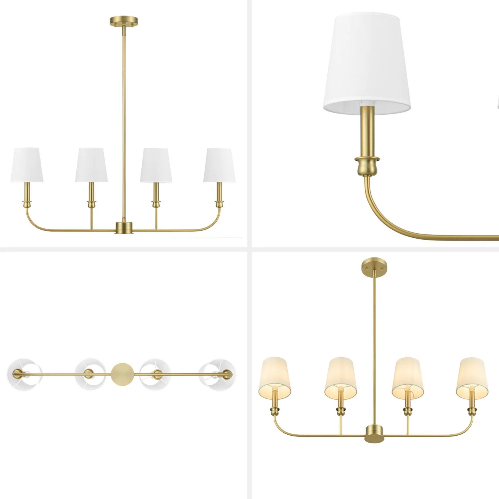 Prominence Home Bilet 4 Light Linear Chandelier with Fabric Shades, Brushed Gold
