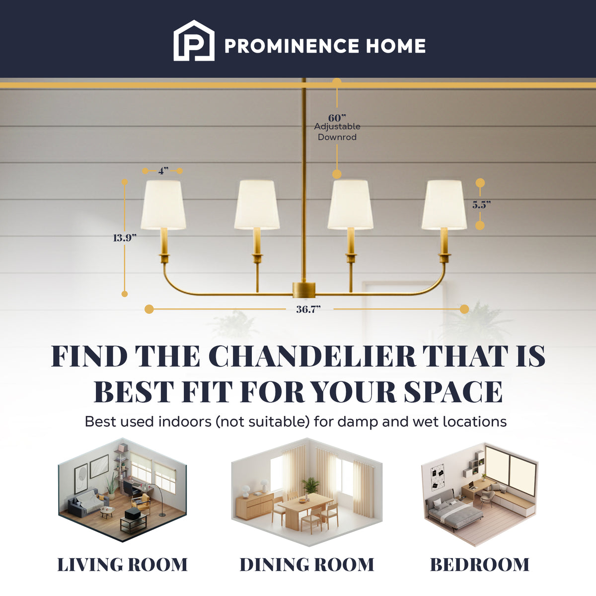 Prominence Home Bilet 4 Light Linear Chandelier with Fabric Shades, Brushed Gold