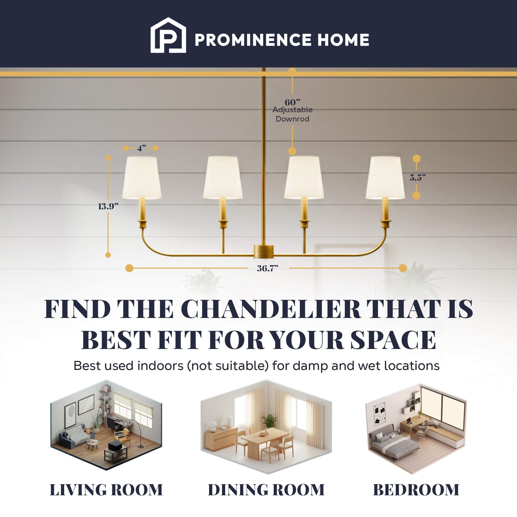 Prominence Home Bilet 4 Light Linear Chandelier with Fabric Shades, Brushed Gold