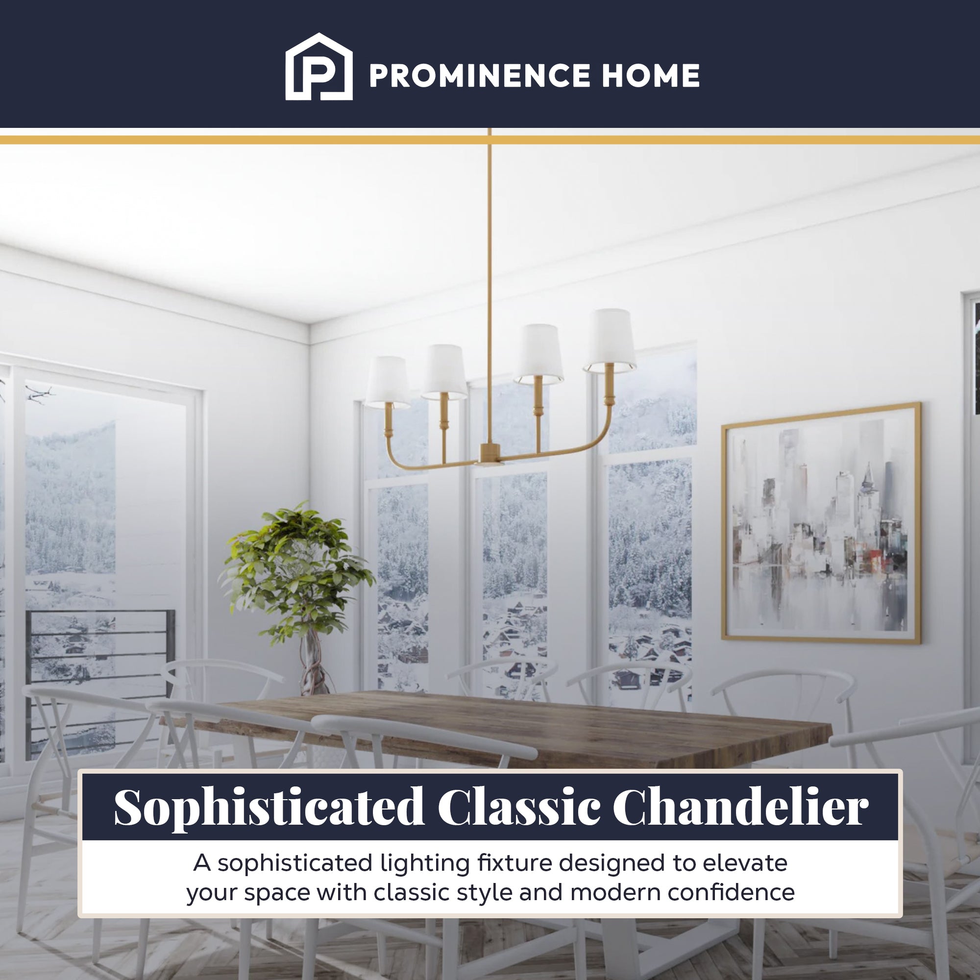 Prominence Home Bilet 4 Light Linear Chandelier with Fabric Shades, Brushed Gold