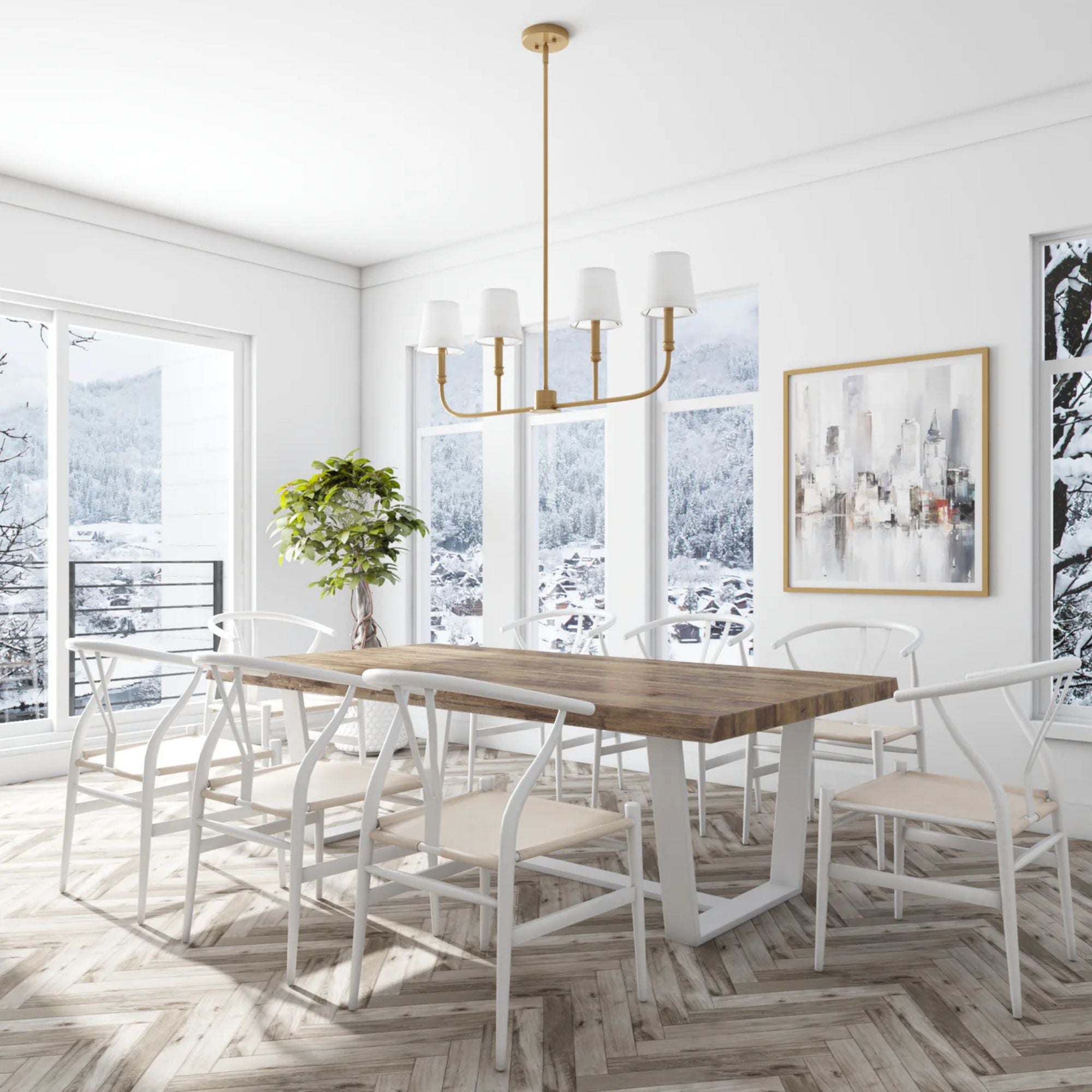 Prominence Home Bilet 4 Light Linear Chandelier with Fabric Shades, Brushed Gold