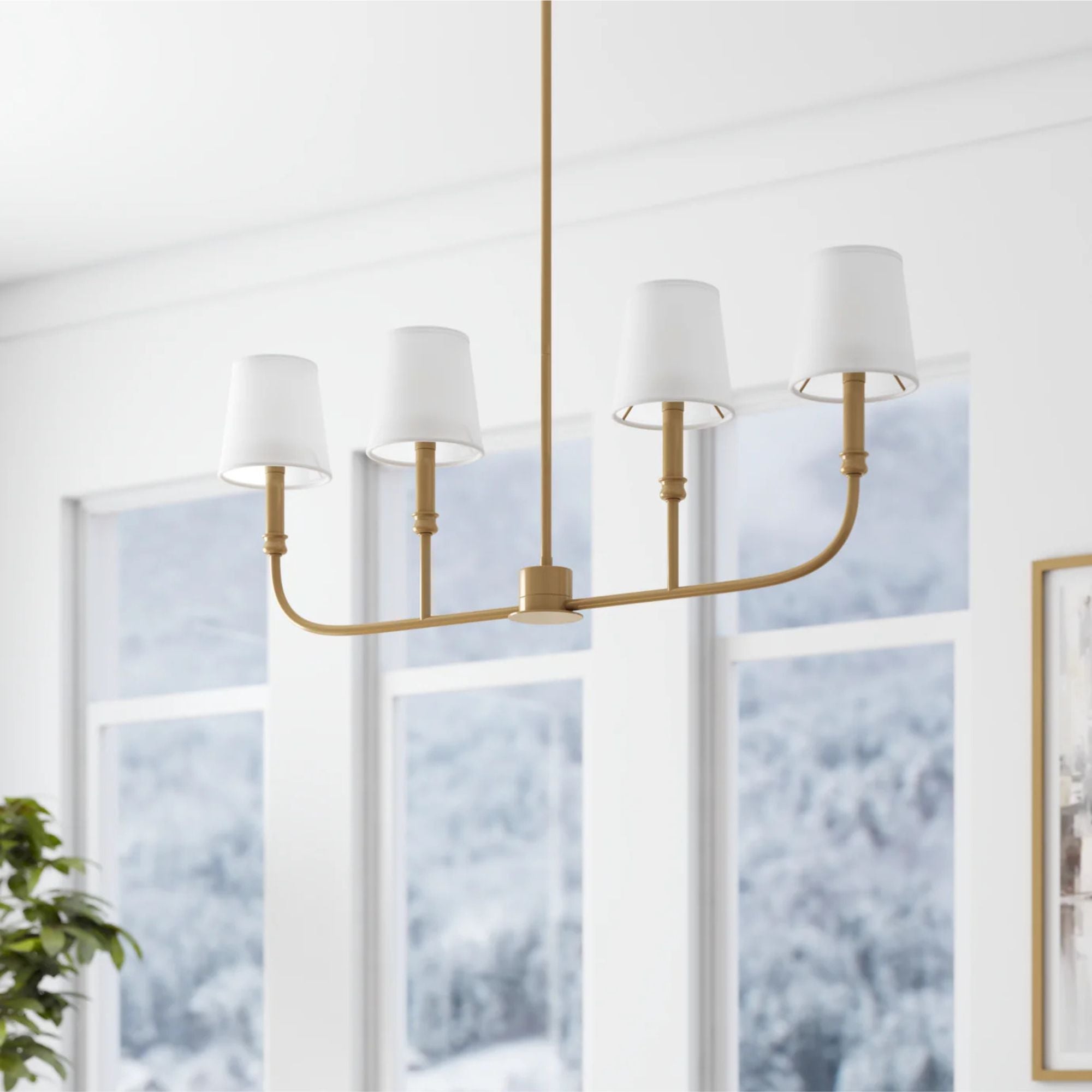 Prominence Home Bilet 4 Light Linear Chandelier with Fabric Shades, Brushed Gold