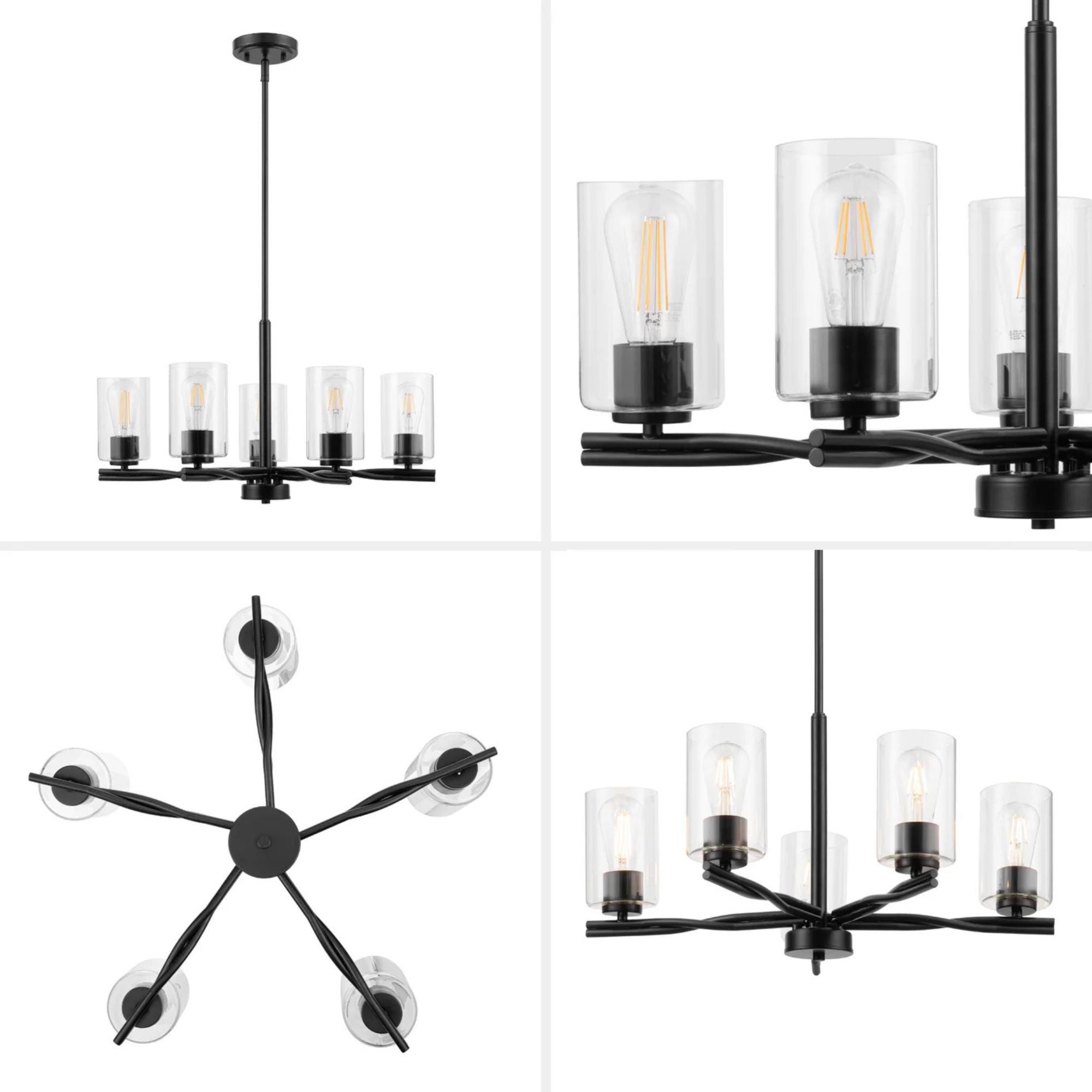 Prominence Home Lantier 5-Light Chandelier with Clear Glass, Matte Black - VMInnovations