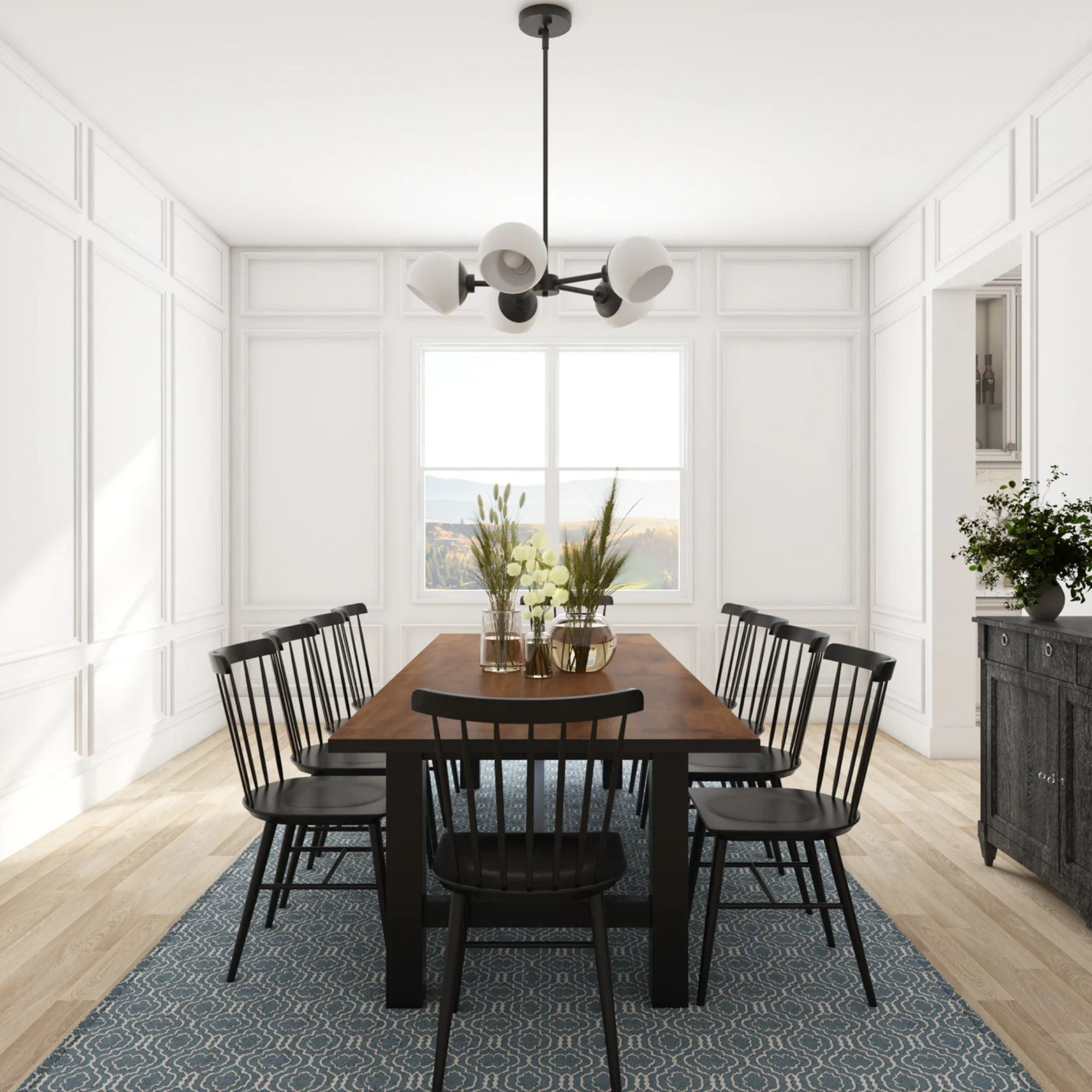 Prominence Home Stoll 5-Light Chandelier with Opal Glass Globes, Matte Black - VMInnovations