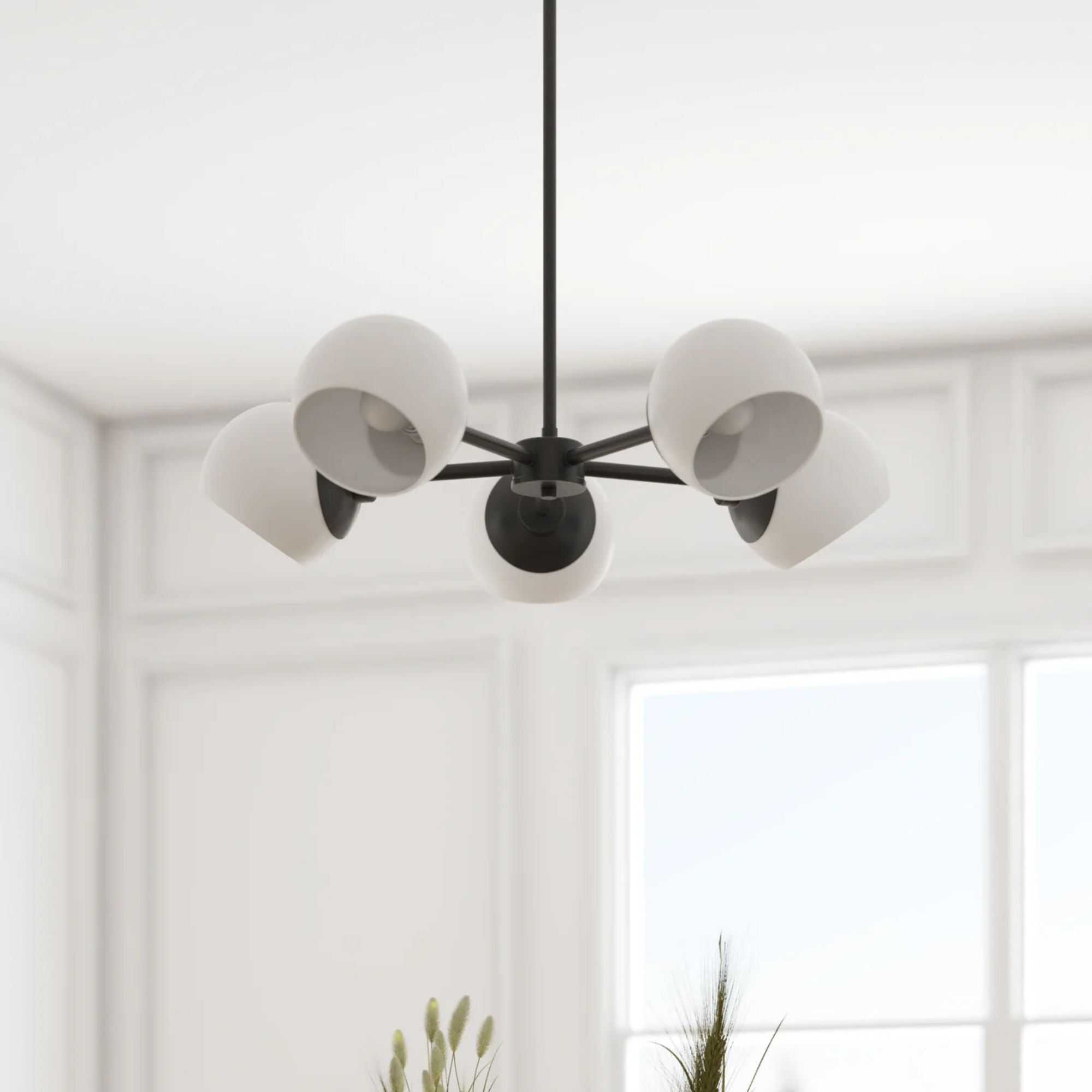 Prominence Home Stoll 5-Light Chandelier with Opal Glass Globes, Matte Black - VMInnovations