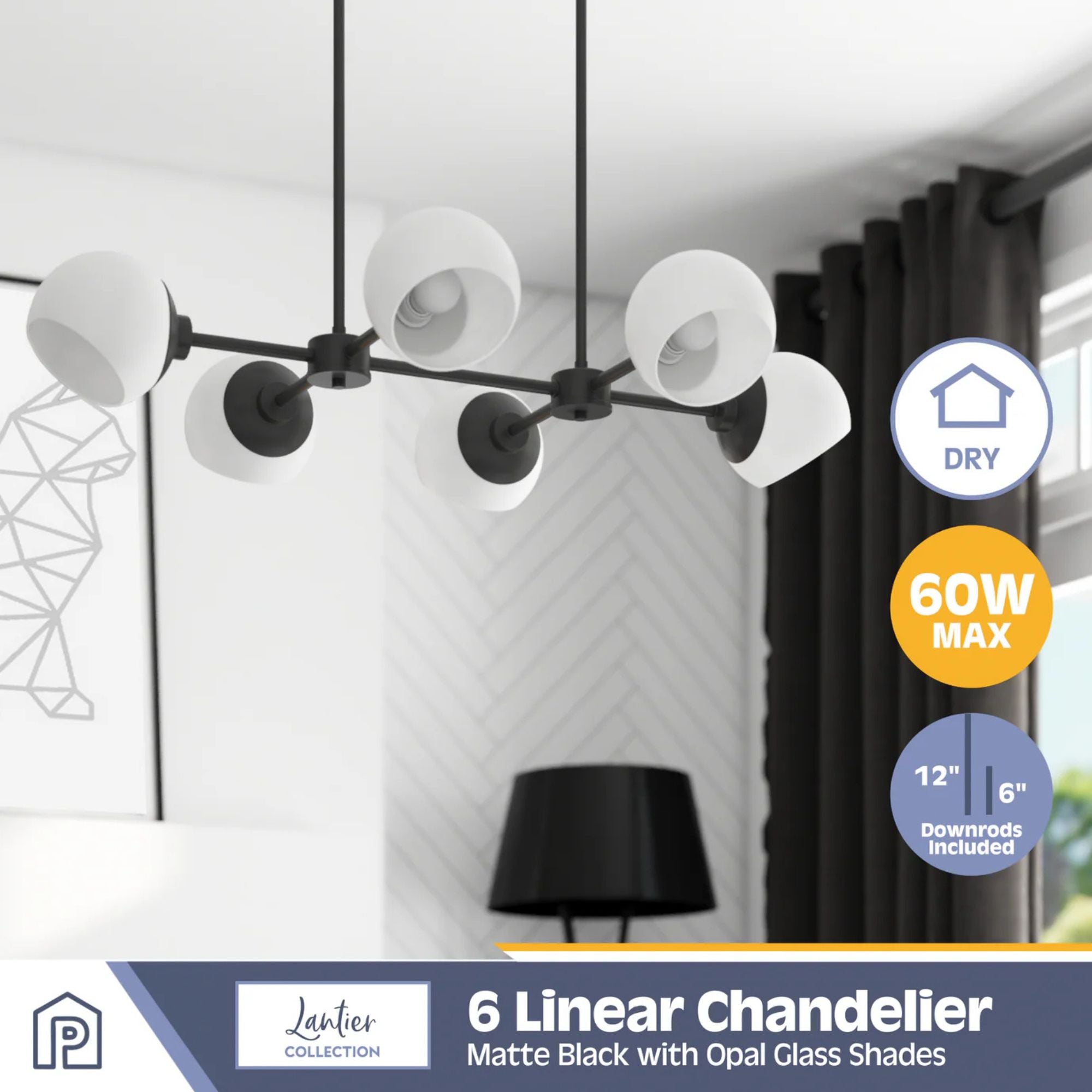 Prominence Home Stoll 6-Light Chandelier with Opal Glass Globes, Matte Black
