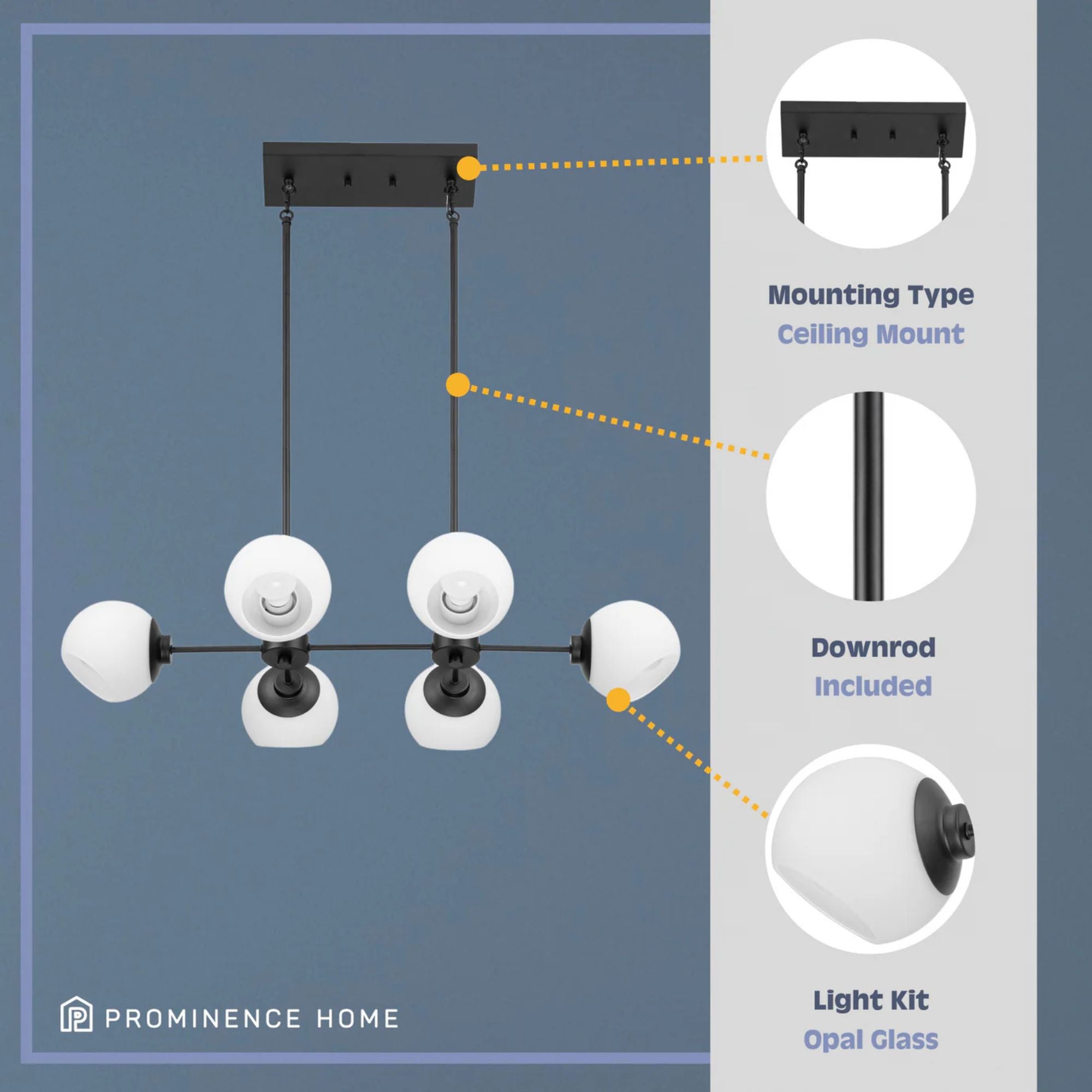 Prominence Home Stoll 6-Light Chandelier with Opal Glass Globes, Matte Black