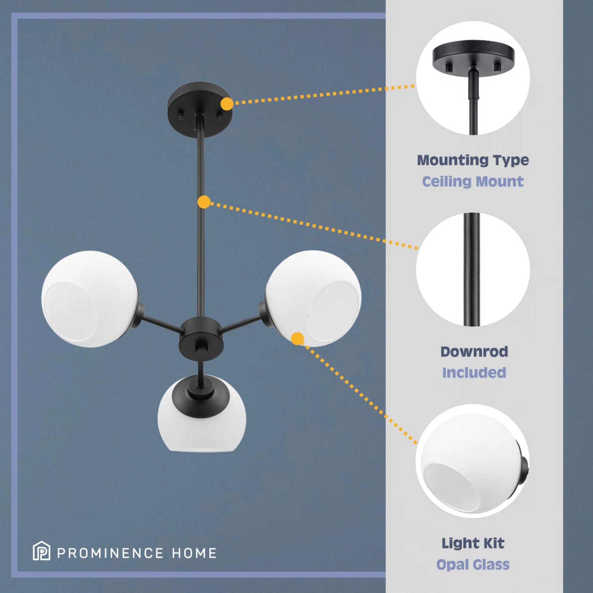 Prominence Home Stoll 3-Light Chandelier with Opal Glass Globes, Matte Black