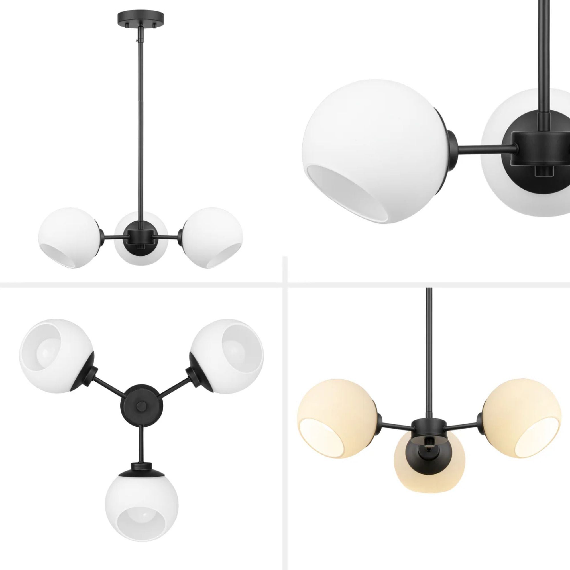 Prominence Home Stoll 3-Light Chandelier with Opal Glass Globes, Matte Black