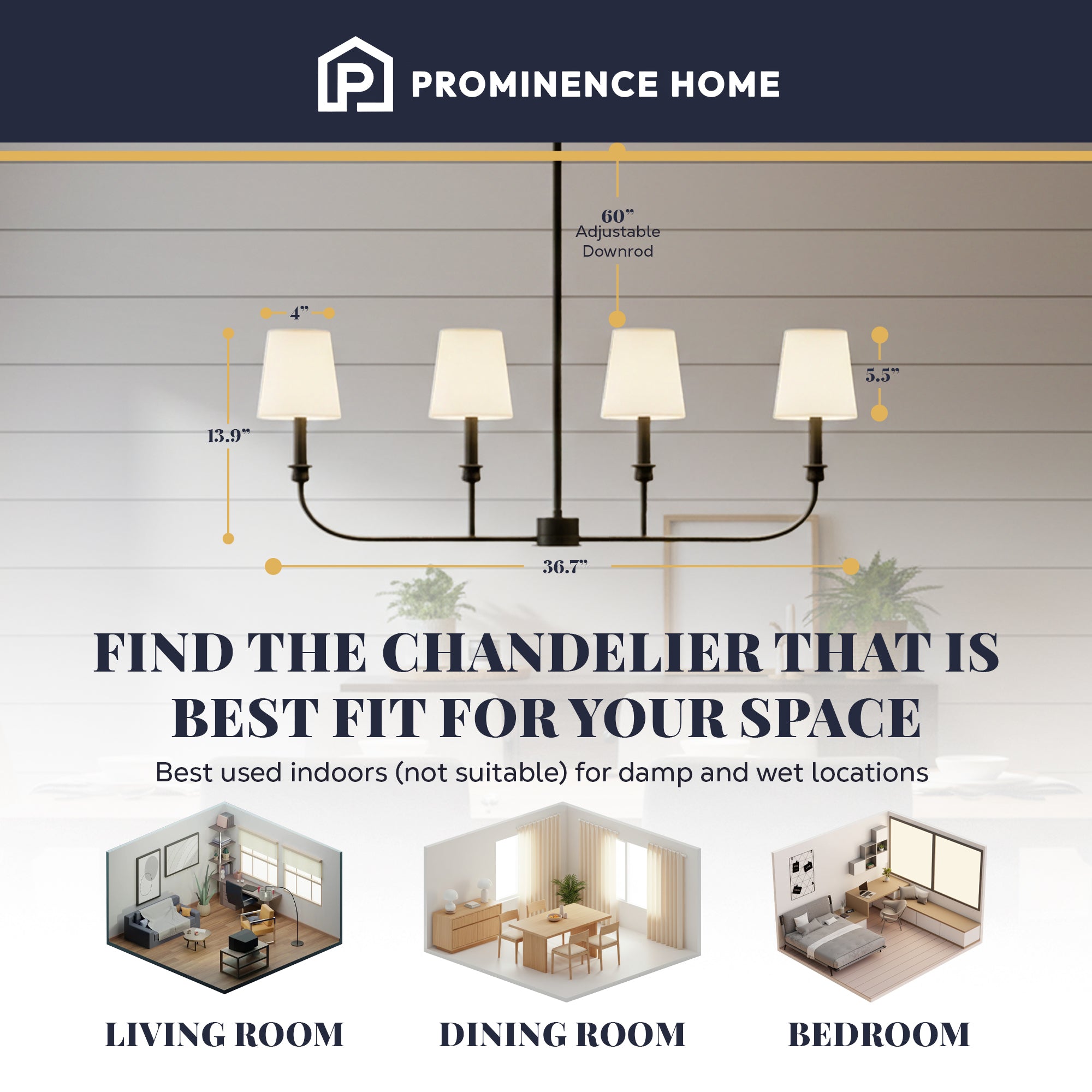 Prominence Home Billet 4-Light Linear Chandelier with Fabric Shades, Matte Black (Open Box)