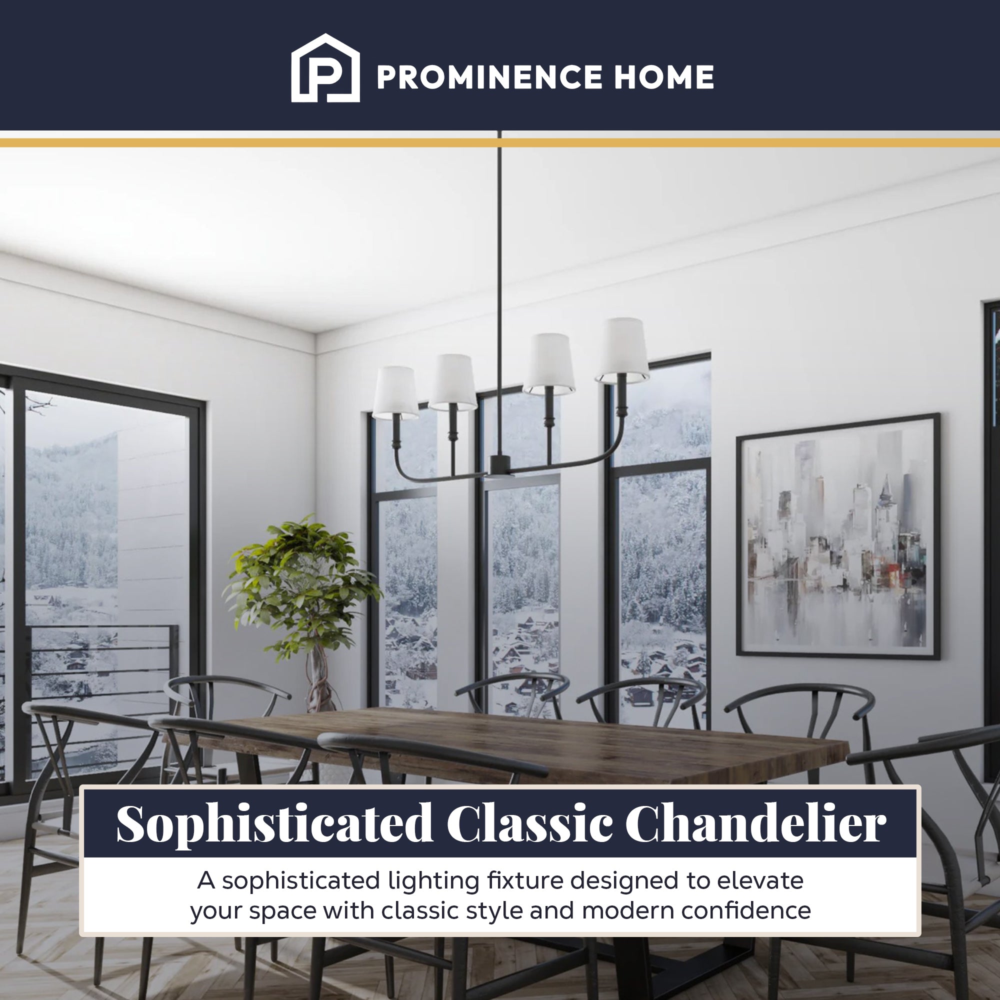 Prominence Home Billet 4-Light Linear Chandelier with Fabric Shades, Matte Black (Open Box)