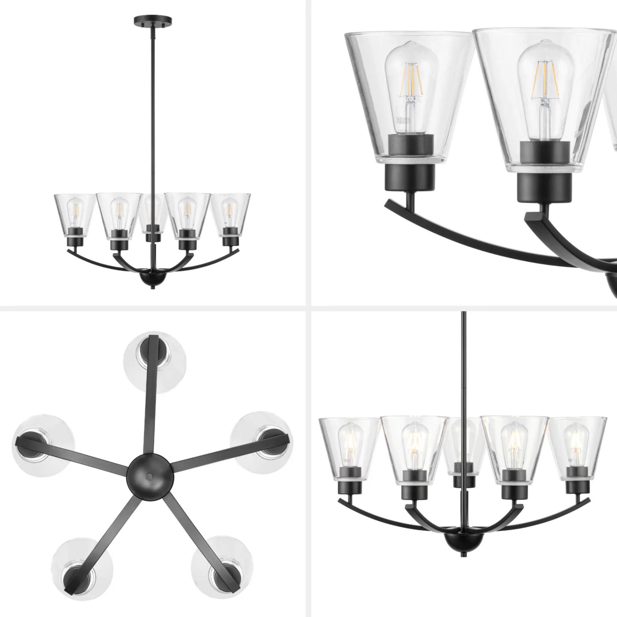 Prominence Home Fairendale 5-Light Chandelier with Clear Glass, Matte Black - VMInnovations