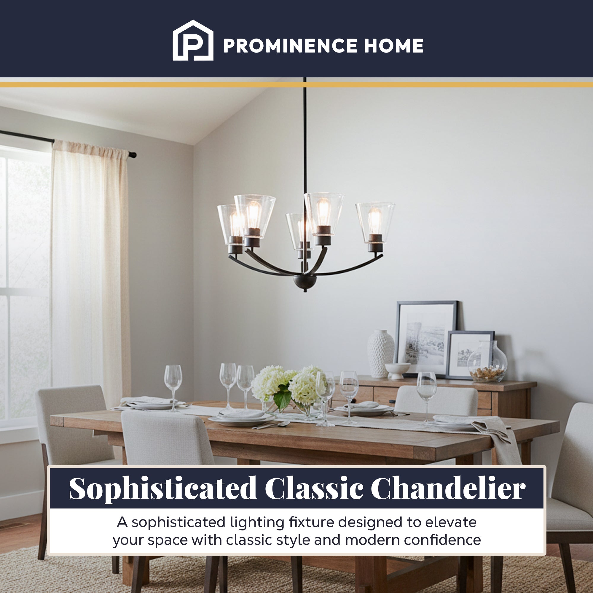 Prominence Home Fairendale 5-Light Chandelier with Clear Glass, Matte Black - VMInnovations