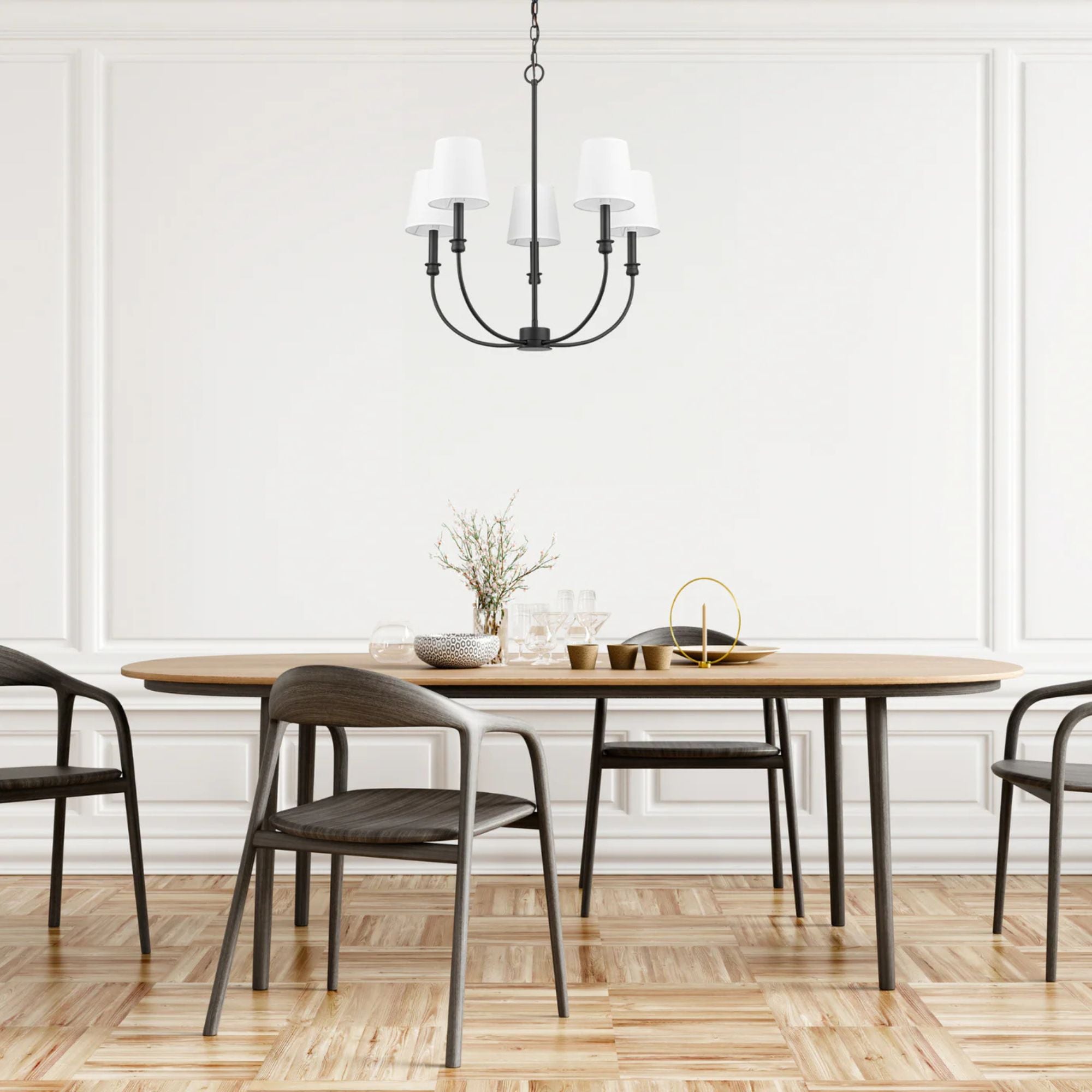 Prominence Home Billet 5-Light Chandelier with Fabric Shades, Matte Black - VMInnovations