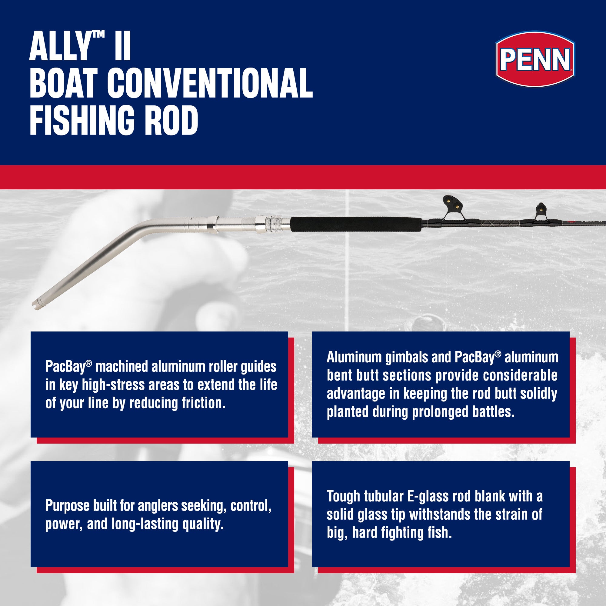 Penn Ally II Straight Butt Conventional Boat Rod, 6 Feet, Loads Up To 130 Pounds - VMInnovations